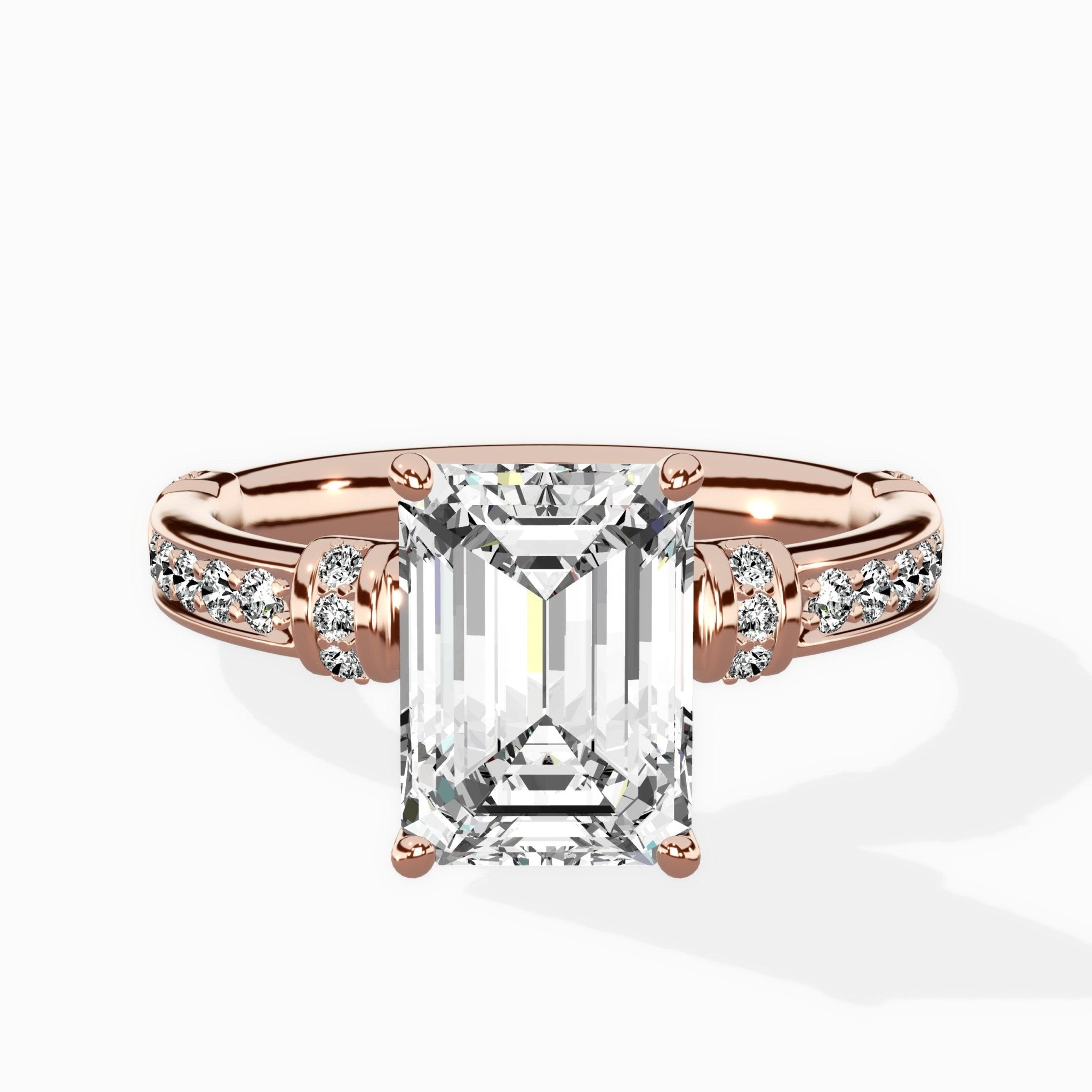 Detailed Band Hidden Halo Solitaire Ring Engagement Ring - The Better Diamonds