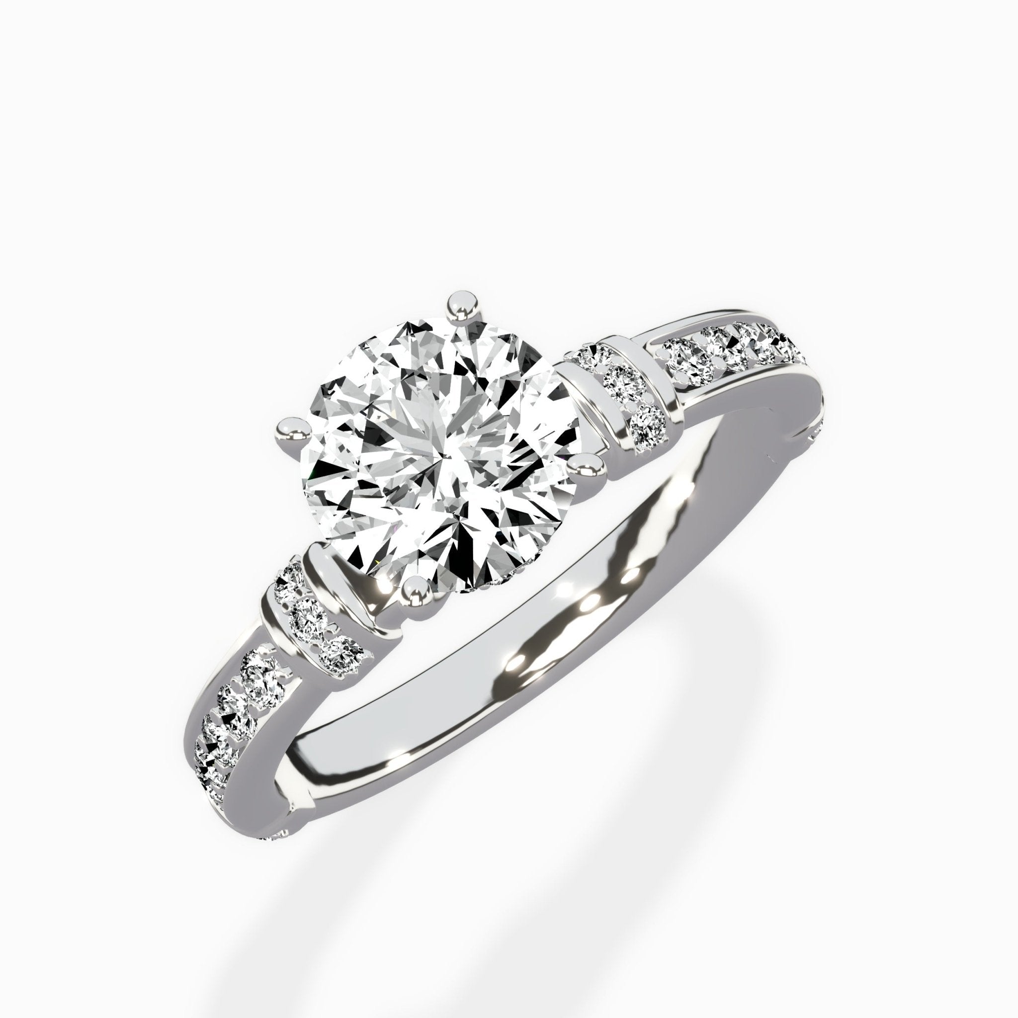 Detailed Band Hidden Halo Solitaire Ring Engagement Ring - The Better Diamonds