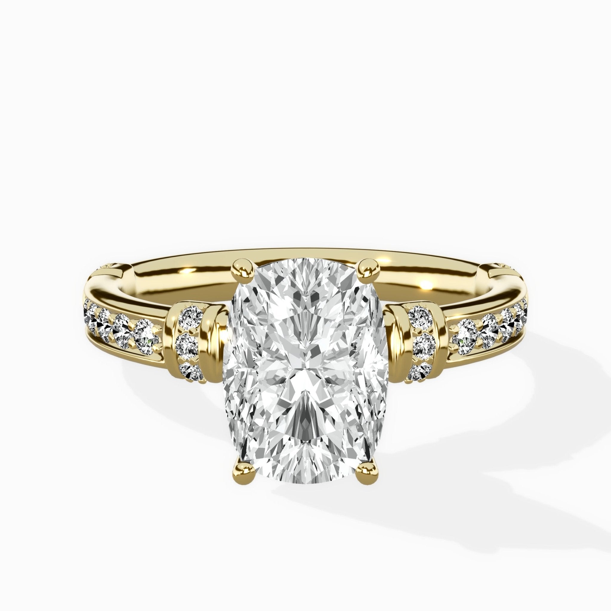 Detailed Band Hidden Halo Solitaire Ring Engagement Ring - The Better Diamonds