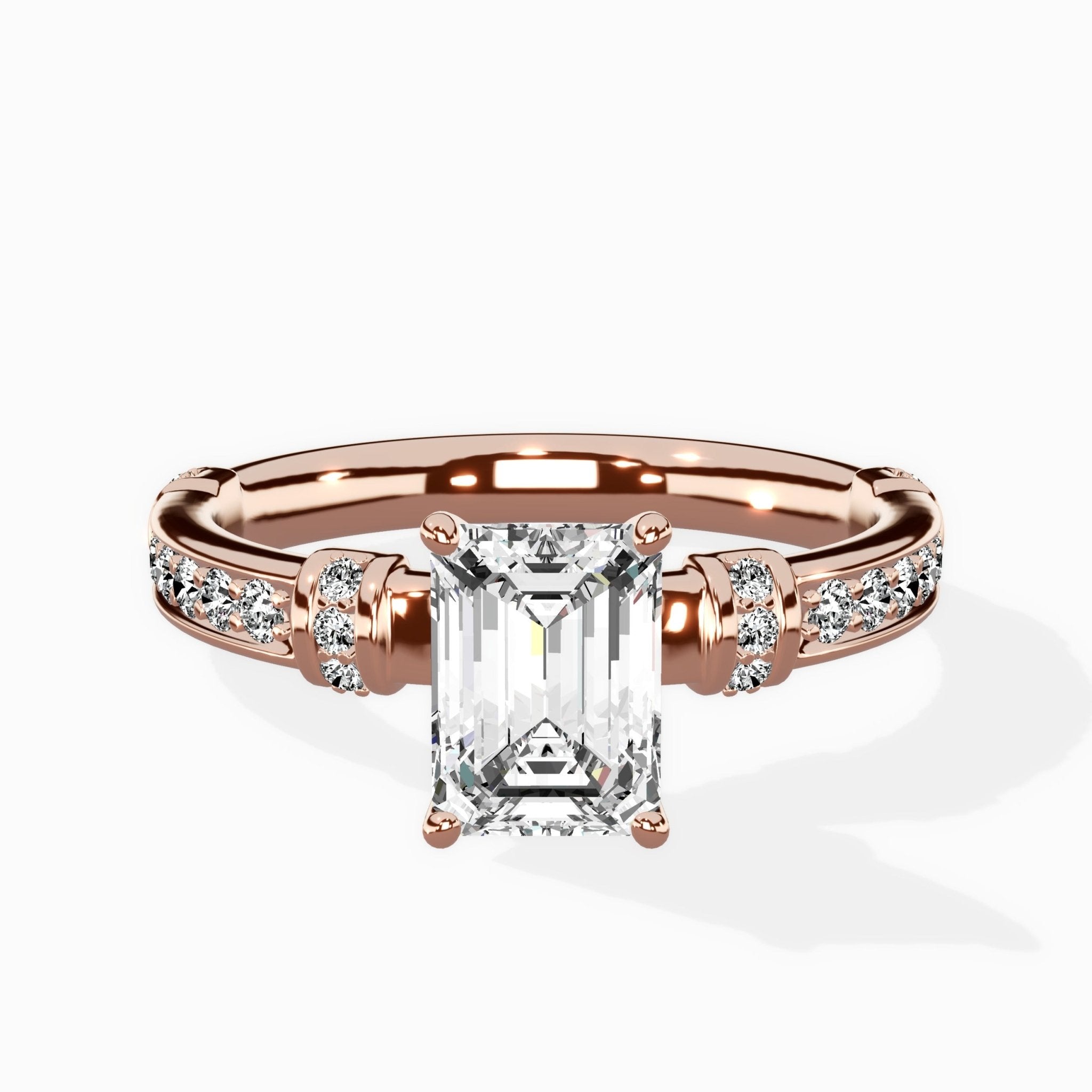 Detailed Band Hidden Halo Solitaire Ring Engagement Ring - The Better Diamonds
