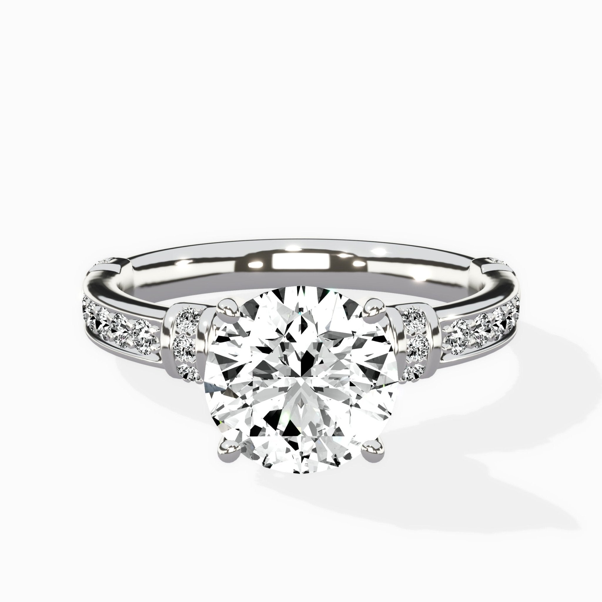 Detailed Band Hidden Halo Solitaire Ring Engagement Ring - The Better Diamonds