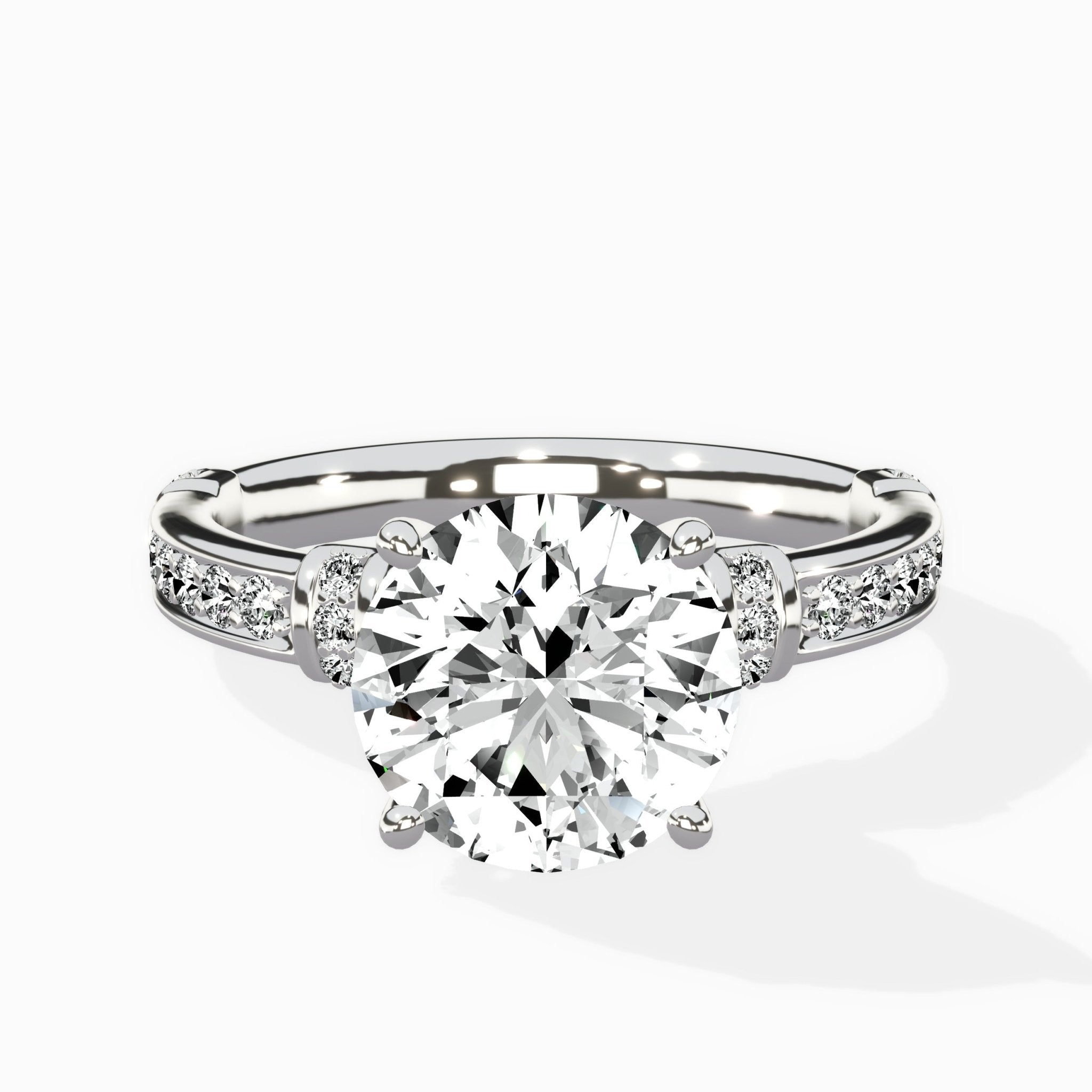 Detailed Band Hidden Halo Solitaire Ring Engagement Ring - The Better Diamonds