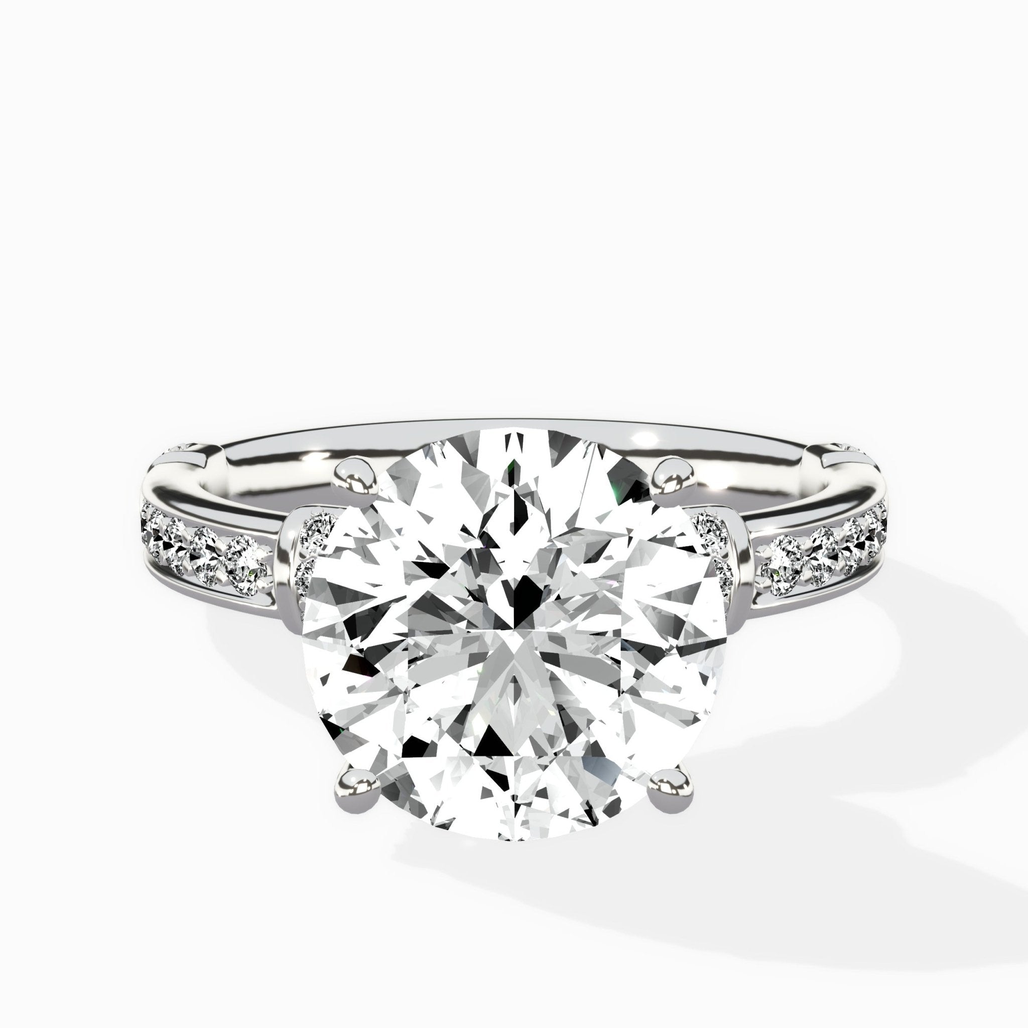 Detailed Band Hidden Halo Solitaire Ring Engagement Ring - The Better Diamonds