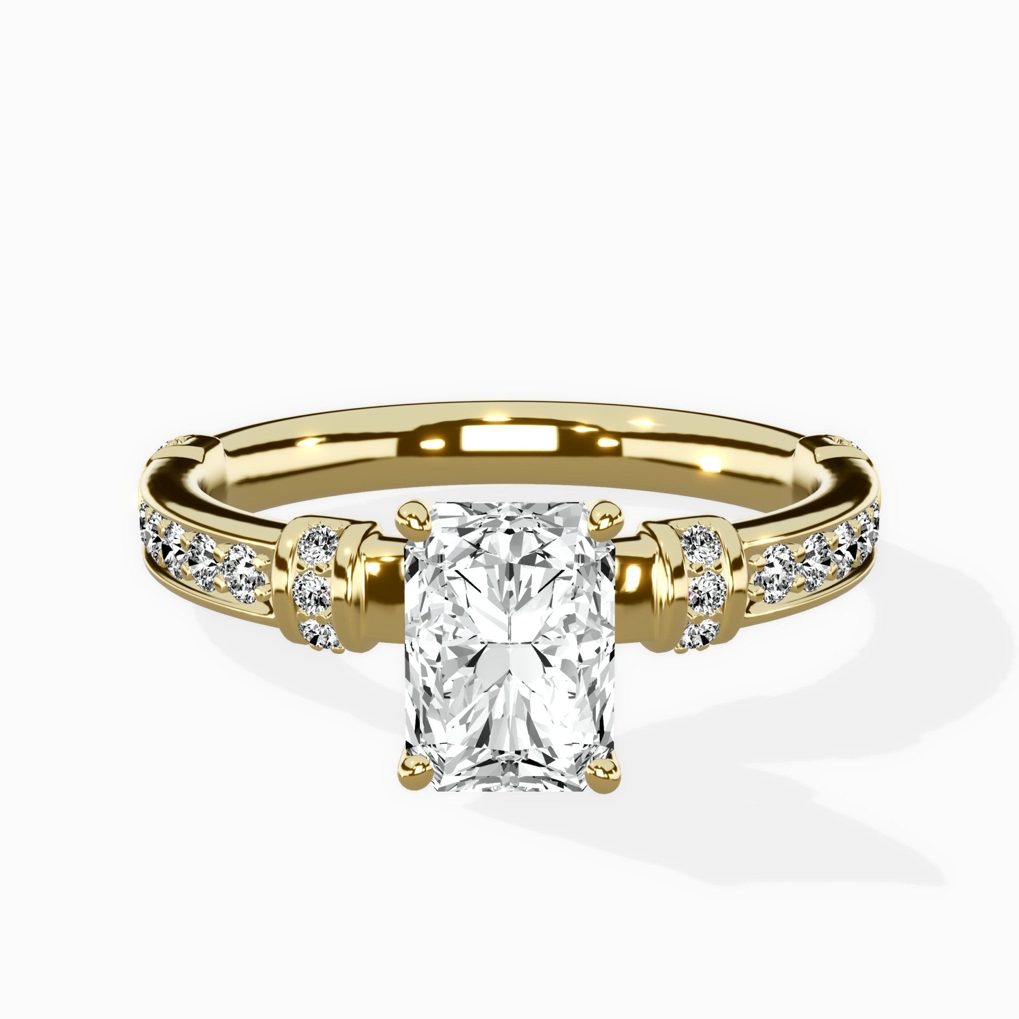 Detailed Band Hidden Halo Solitaire Ring Engagement Ring - The Better Diamonds