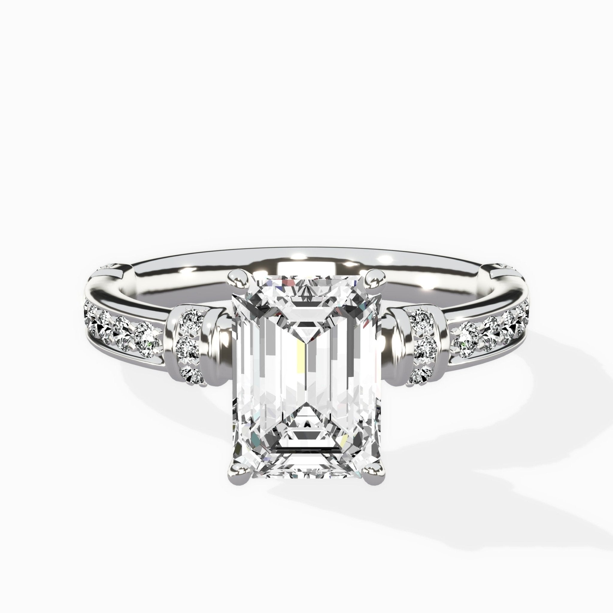 Detailed Band Hidden Halo Solitaire Ring Engagement Ring - The Better Diamonds