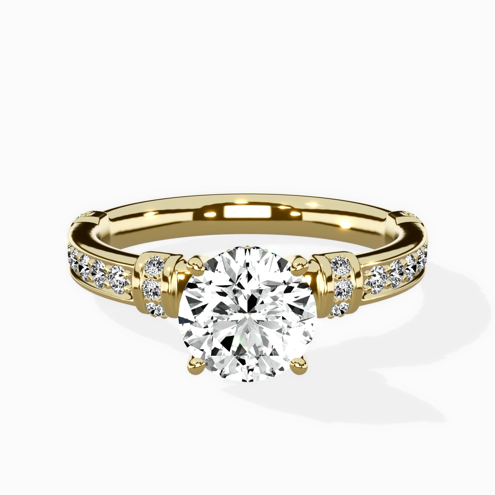 Detailed Band Hidden Halo Solitaire Ring Engagement Ring - The Better Diamonds