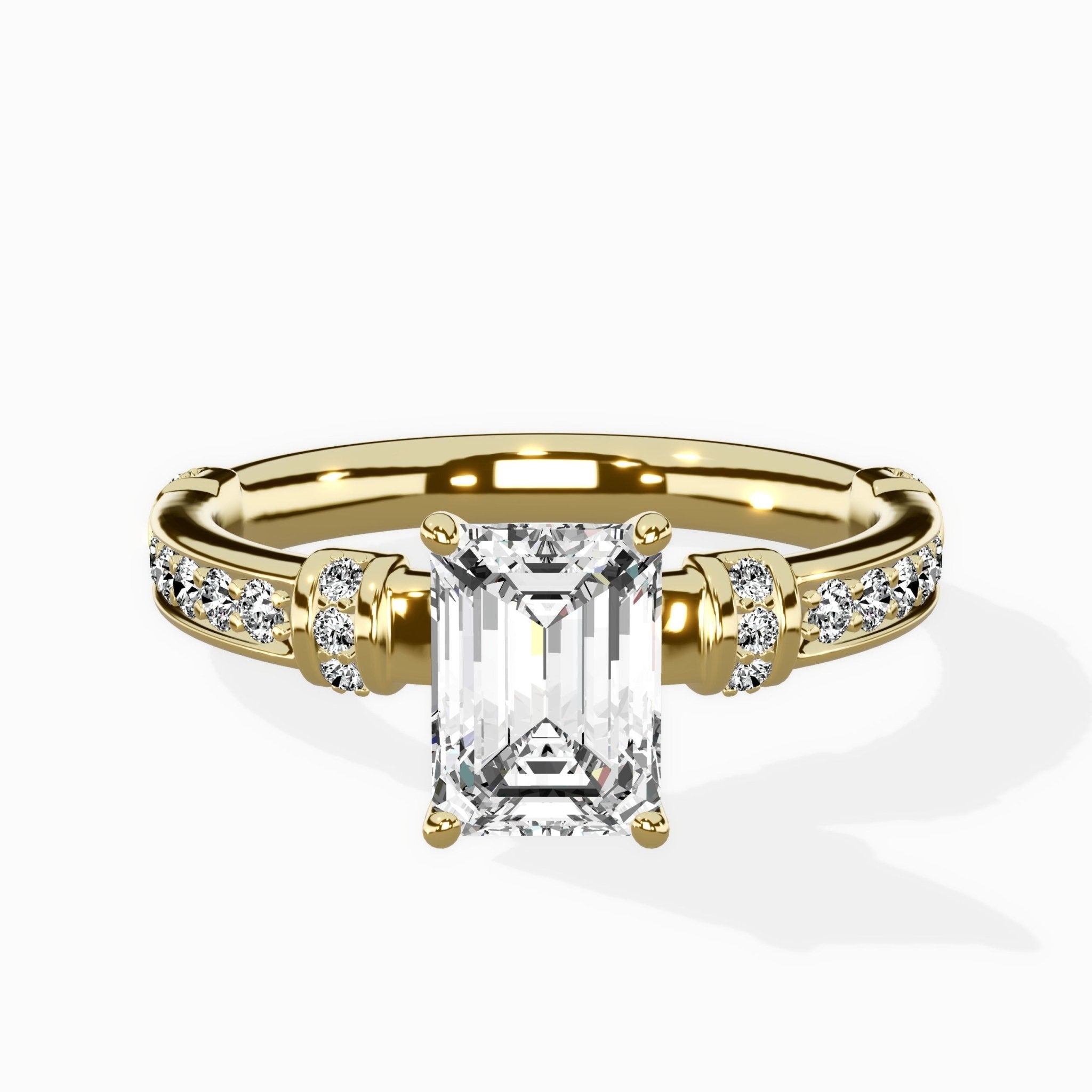 Detailed Band Hidden Halo Solitaire Ring Engagement Ring - The Better Diamonds