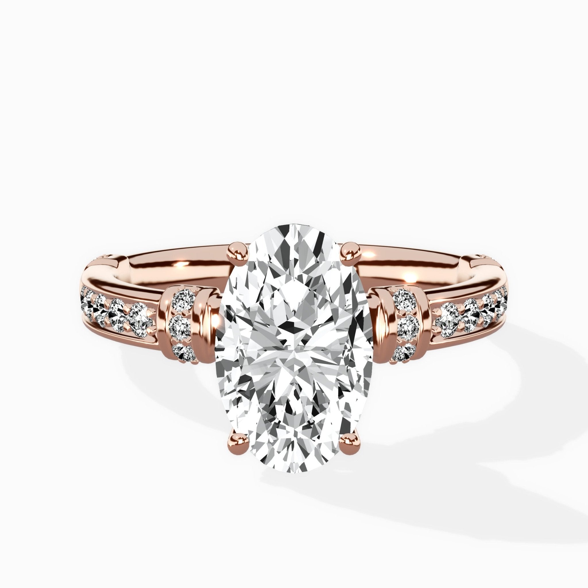 Detailed Band Hidden Halo Solitaire Ring Engagement Ring - The Better Diamonds