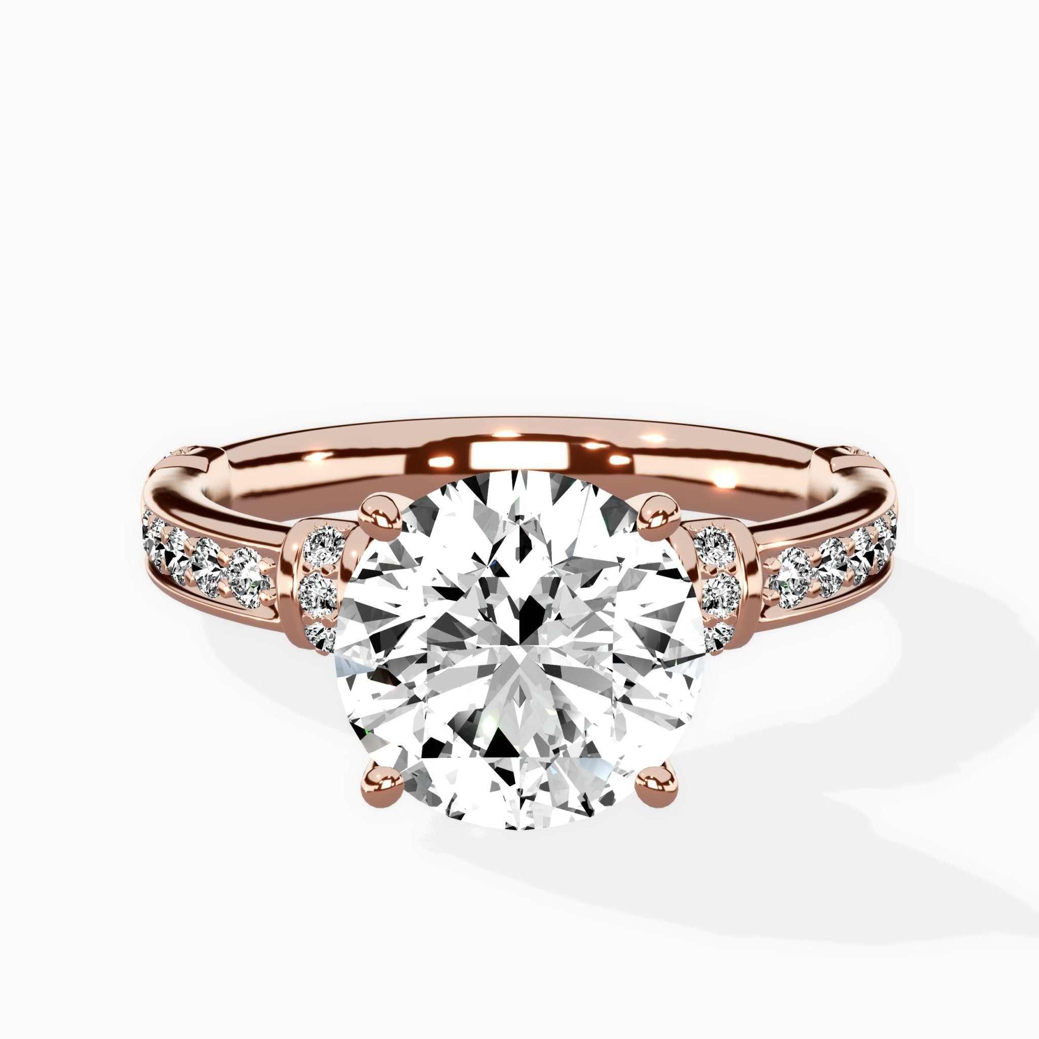 Detailed Band Hidden Halo Solitaire Ring Engagement Ring - The Better Diamonds