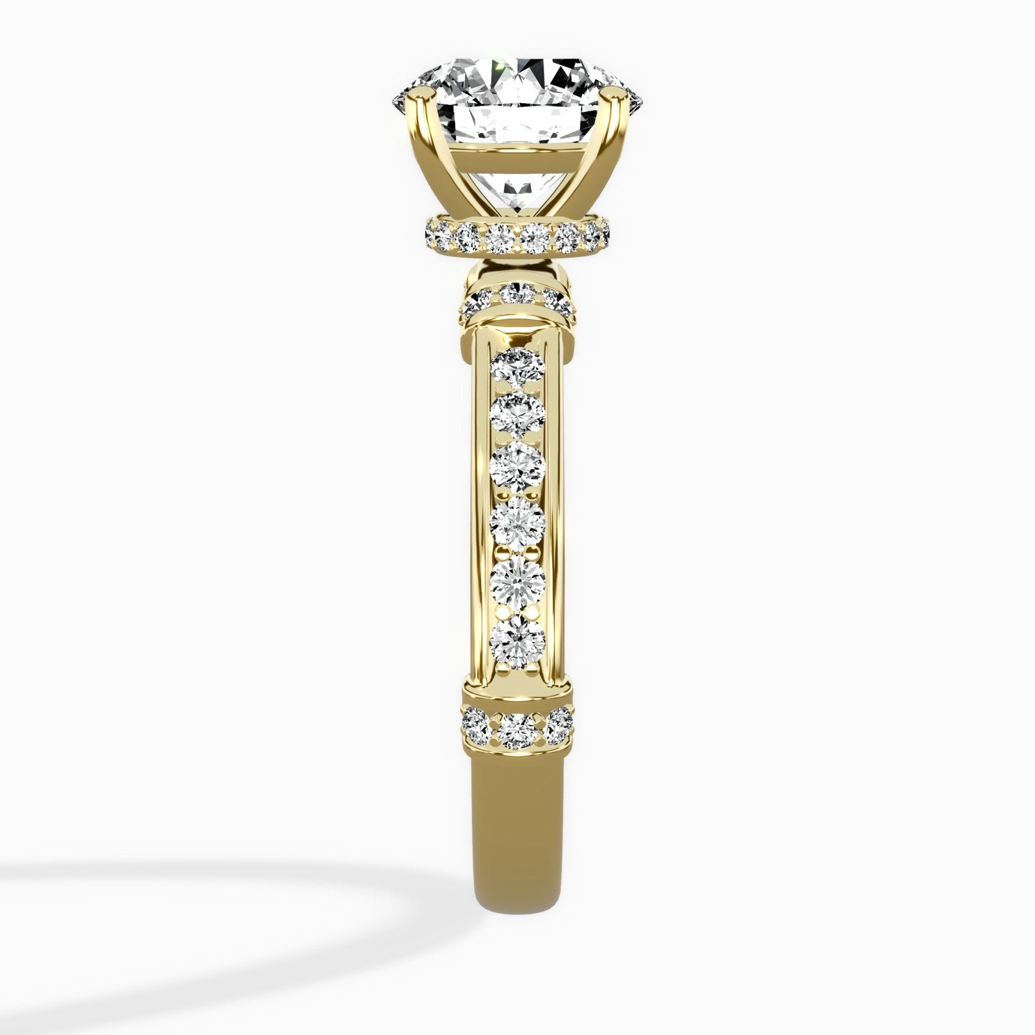 Detailed Band Hidden Halo Solitaire Ring Engagement Ring - The Better Diamonds
