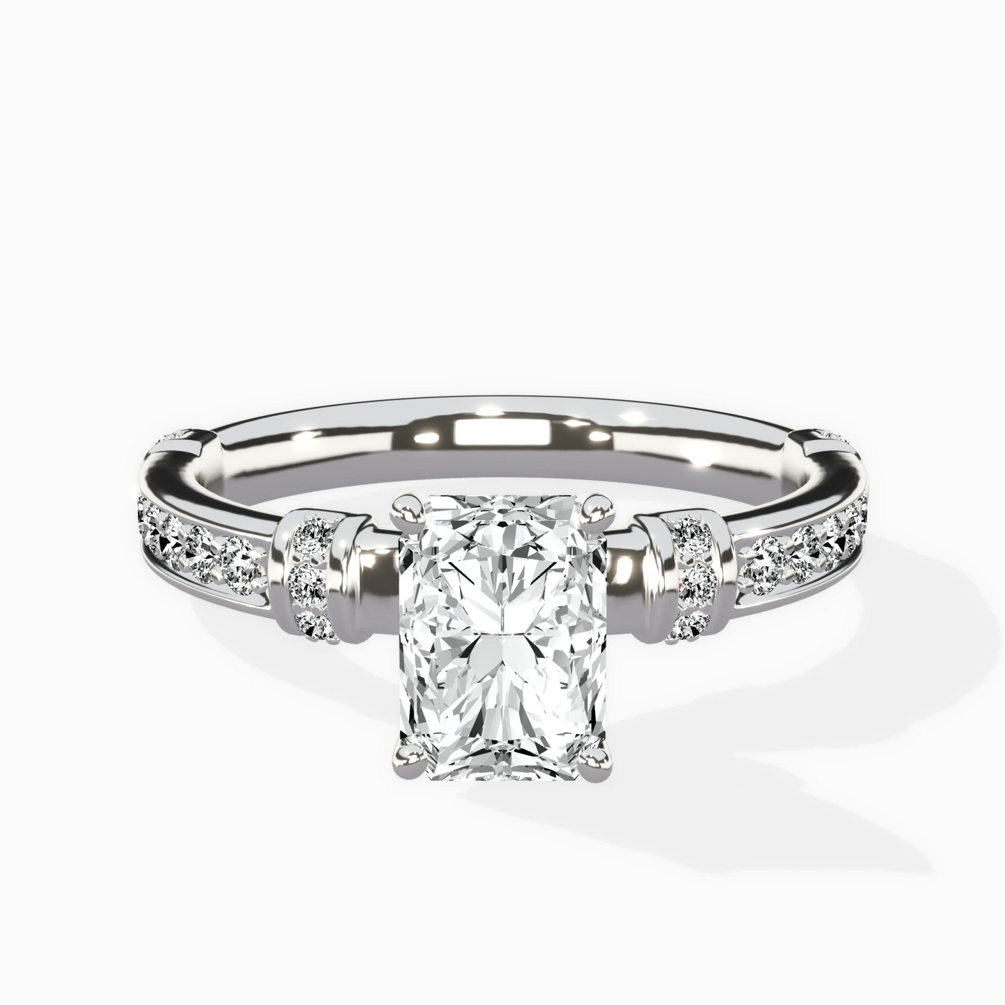 Detailed Band Hidden Halo Solitaire Ring Engagement Ring - The Better Diamonds