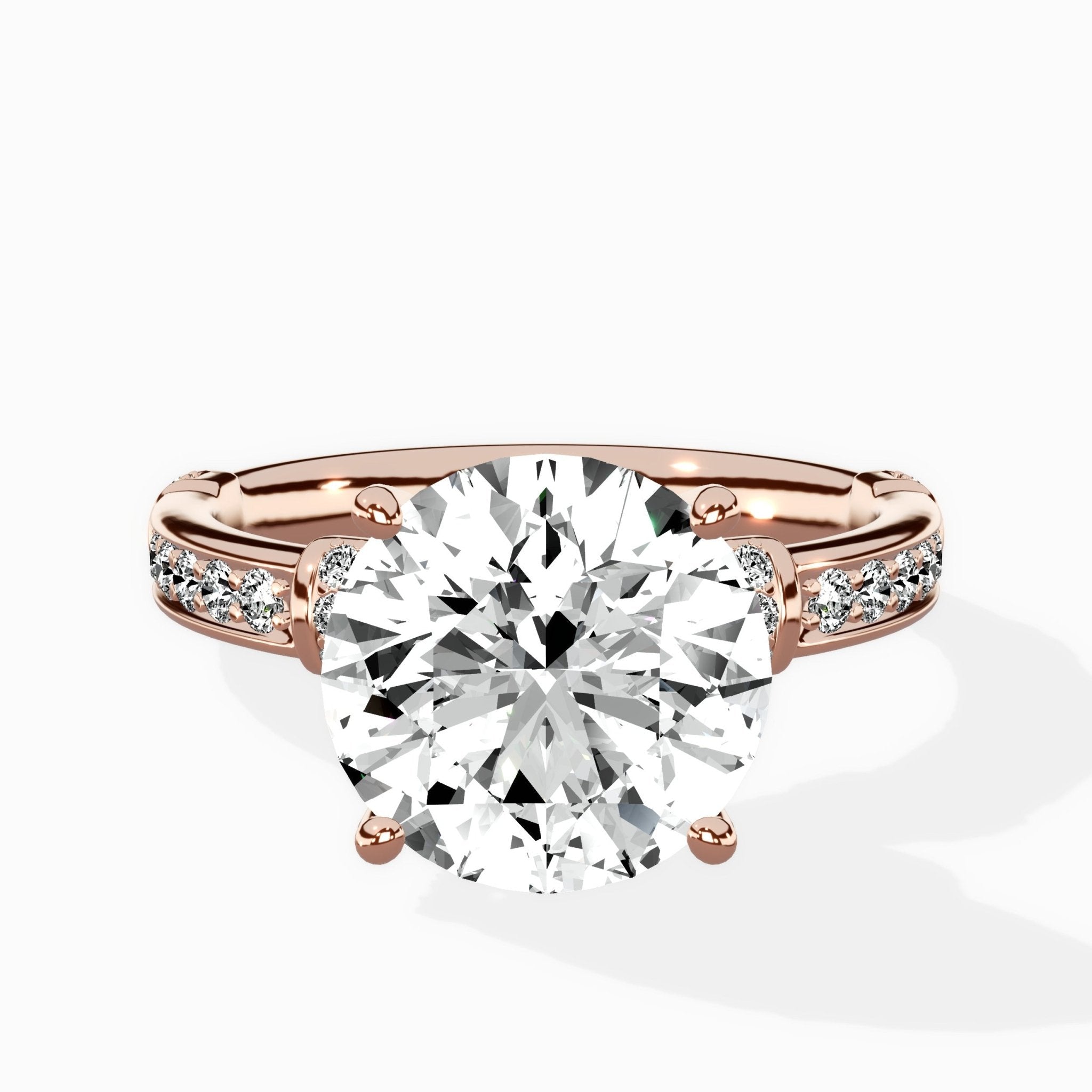 Detailed Band Hidden Halo Solitaire Ring Engagement Ring - The Better Diamonds