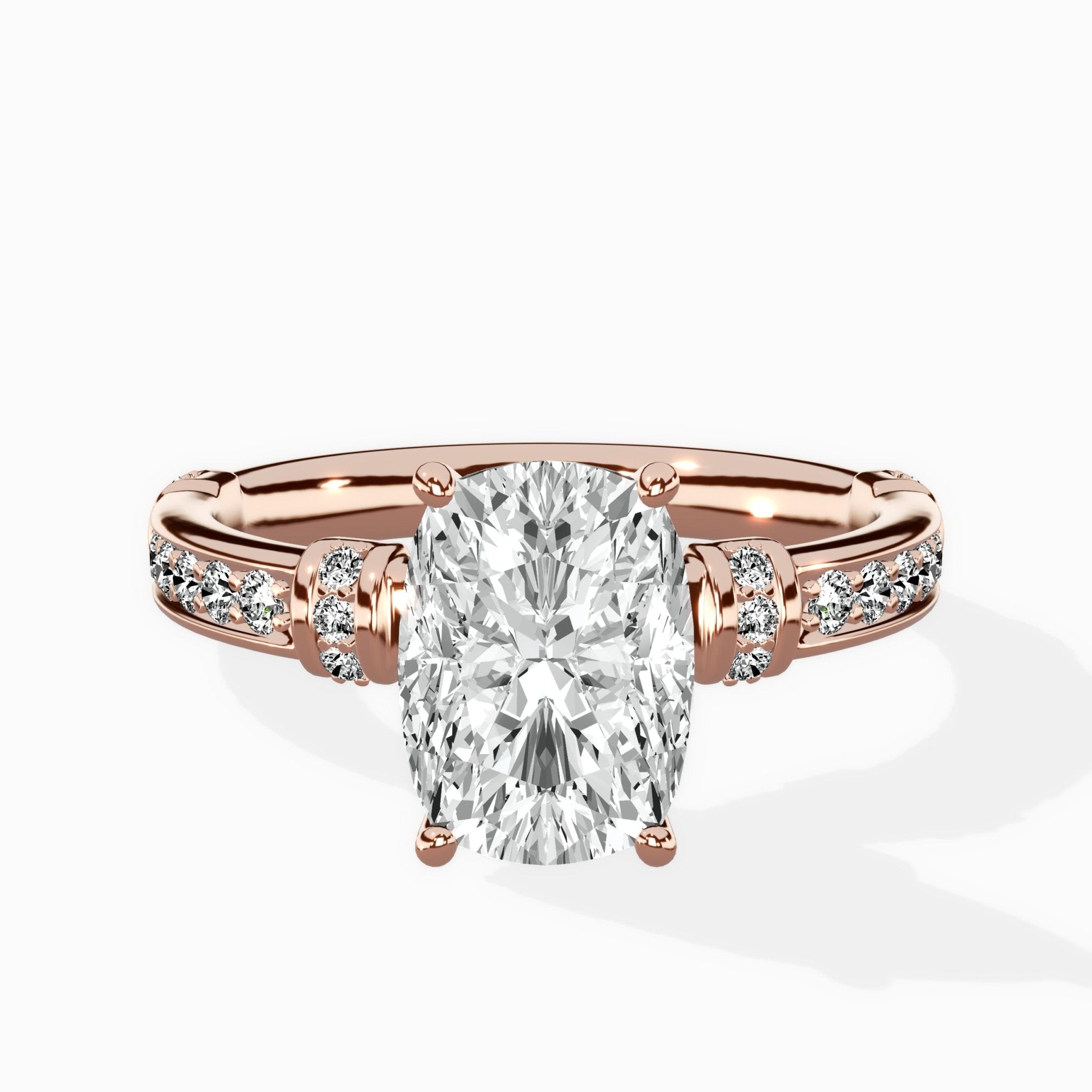 Detailed Band Hidden Halo Solitaire Ring Engagement Ring - The Better Diamonds