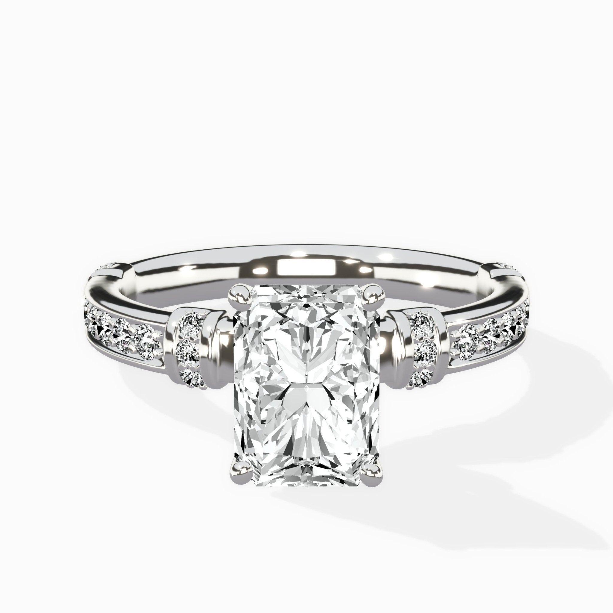 Detailed Band Hidden Halo Solitaire Ring Engagement Ring - The Better Diamonds