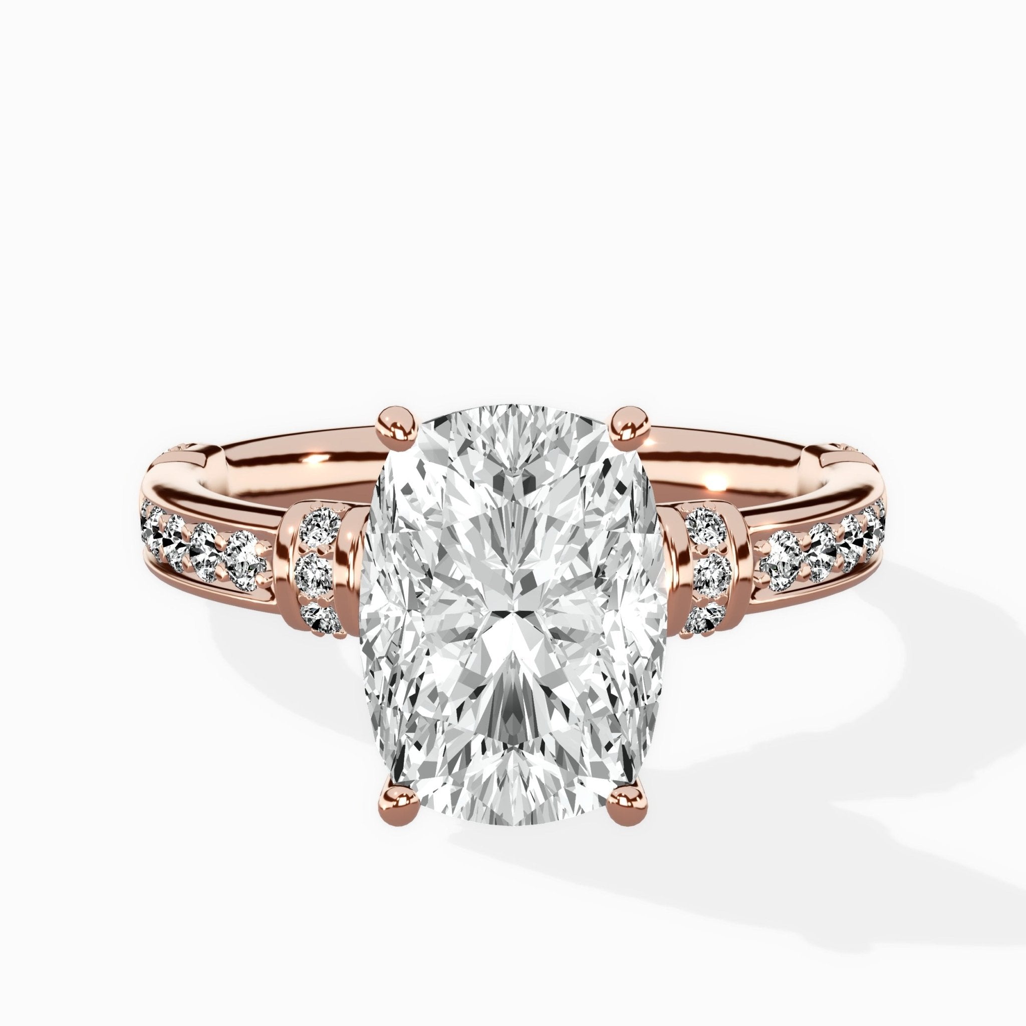 Detailed Band Hidden Halo Solitaire Ring Engagement Ring - The Better Diamonds