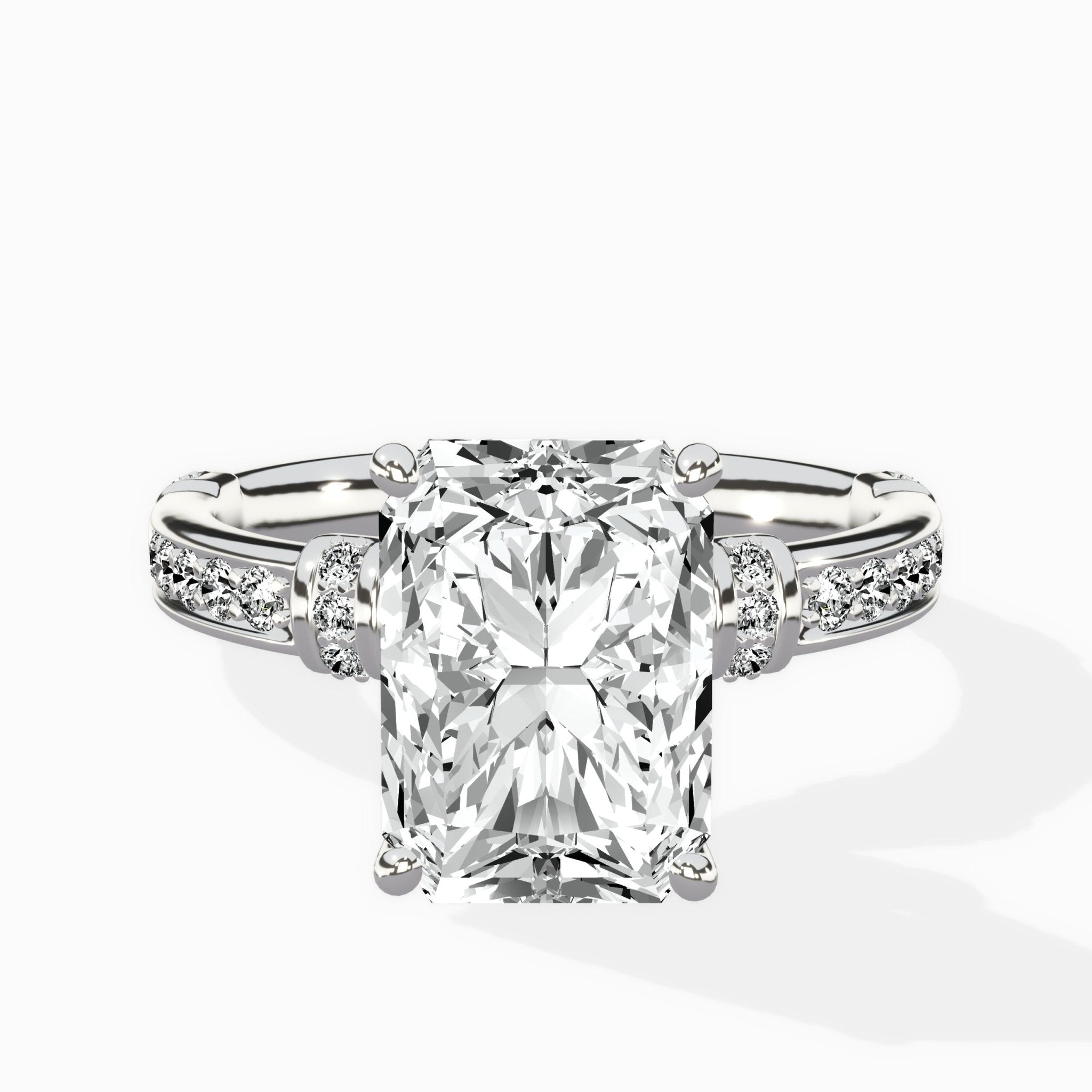 Detailed Band Hidden Halo Solitaire Ring Engagement Ring - The Better Diamonds