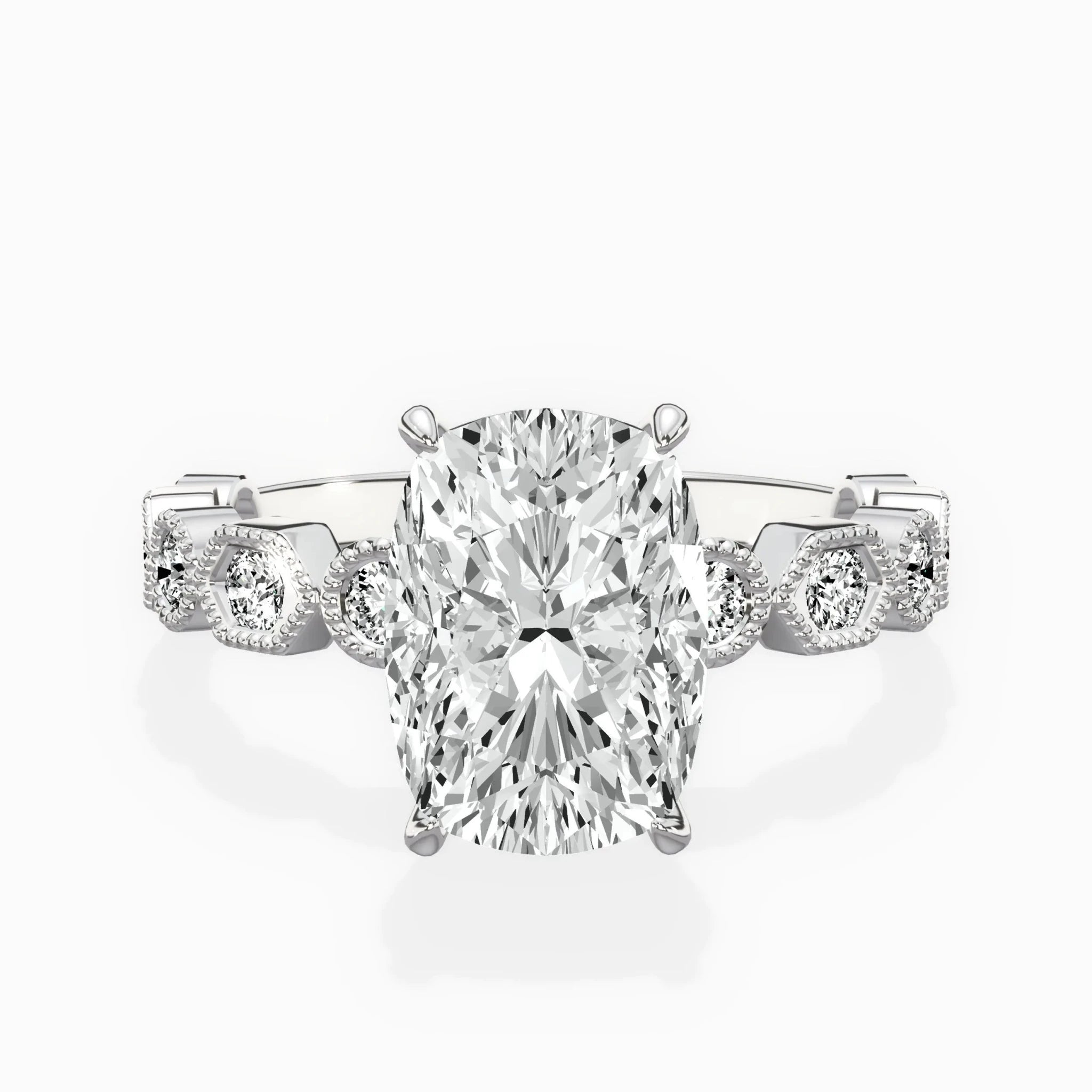 Devotion Vintage Style 2.03 ct Long Cushion Engagement Ring in White Gold - The Better Diamonds