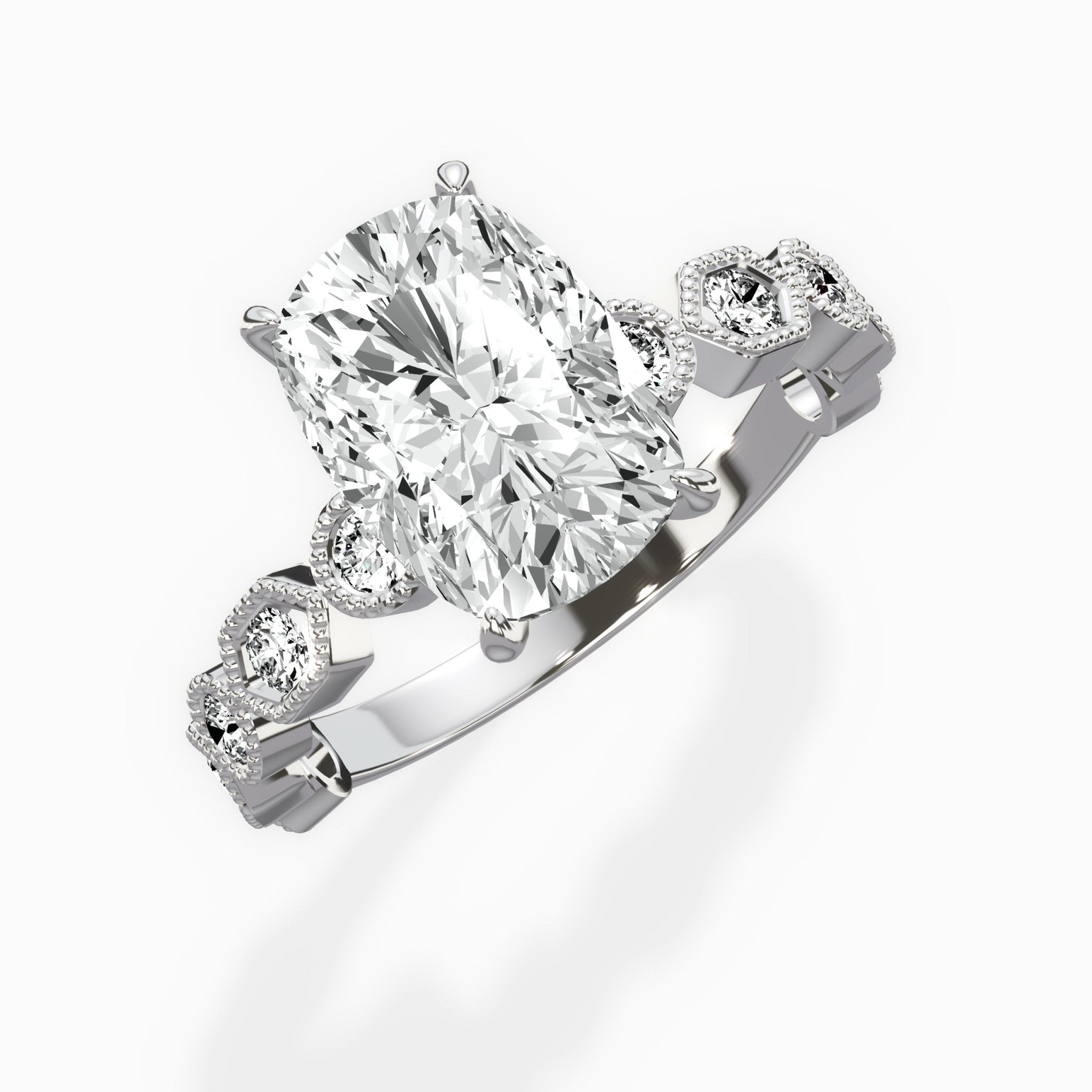 Devotion Vintage Style 2.03 ct Long Cushion Lab Grown Diamond Engagement Ring in 14K White Gold - The Better Diamonds