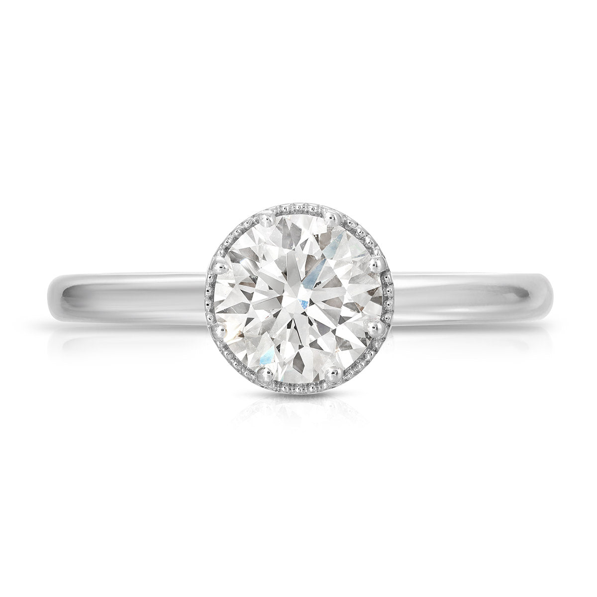 Romantic Solitaire Round Engagement Ring in White Gold