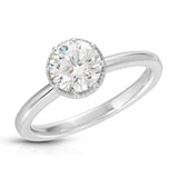 Romantic Solitaire Round Engagement Ring in White Gold