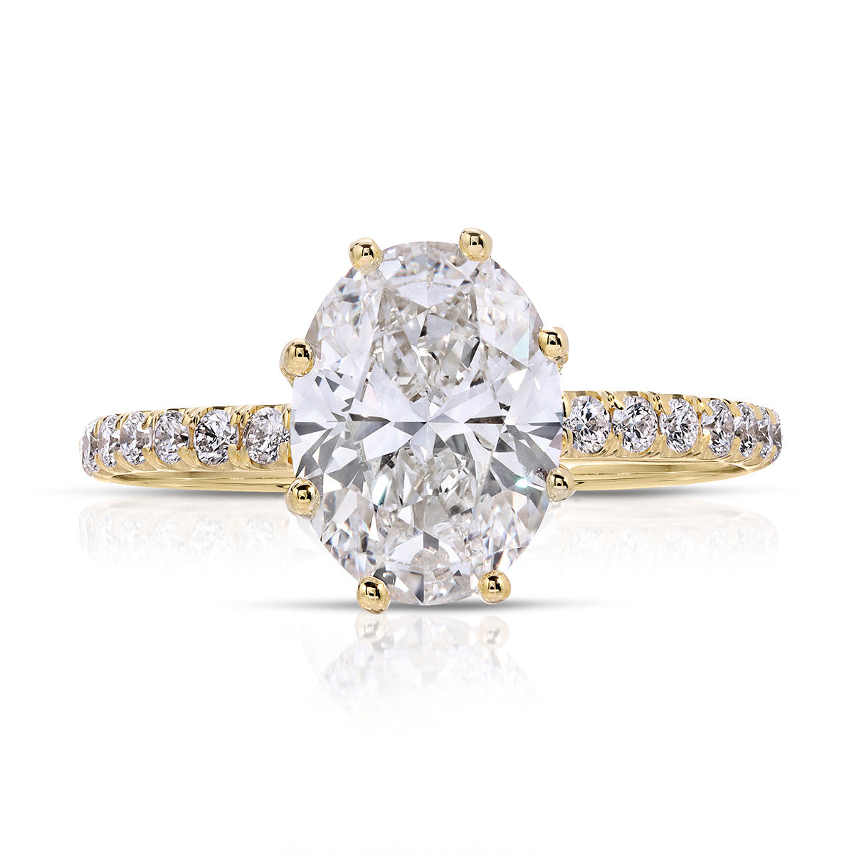 Pave Crown Solitaire Oval Engagement Ring in Yellow Gold