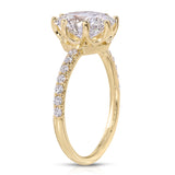 Pave Crown Solitaire Oval Engagement Ring in Yellow Gold