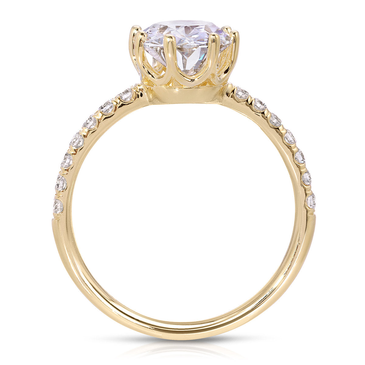 Pave Crown Solitaire Oval Engagement Ring in Yellow Gold