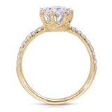 Pave Crown Solitaire Oval Engagement Ring in Yellow Gold