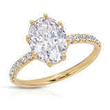 Pave Crown Solitaire Oval Engagement Ring in Yellow Gold