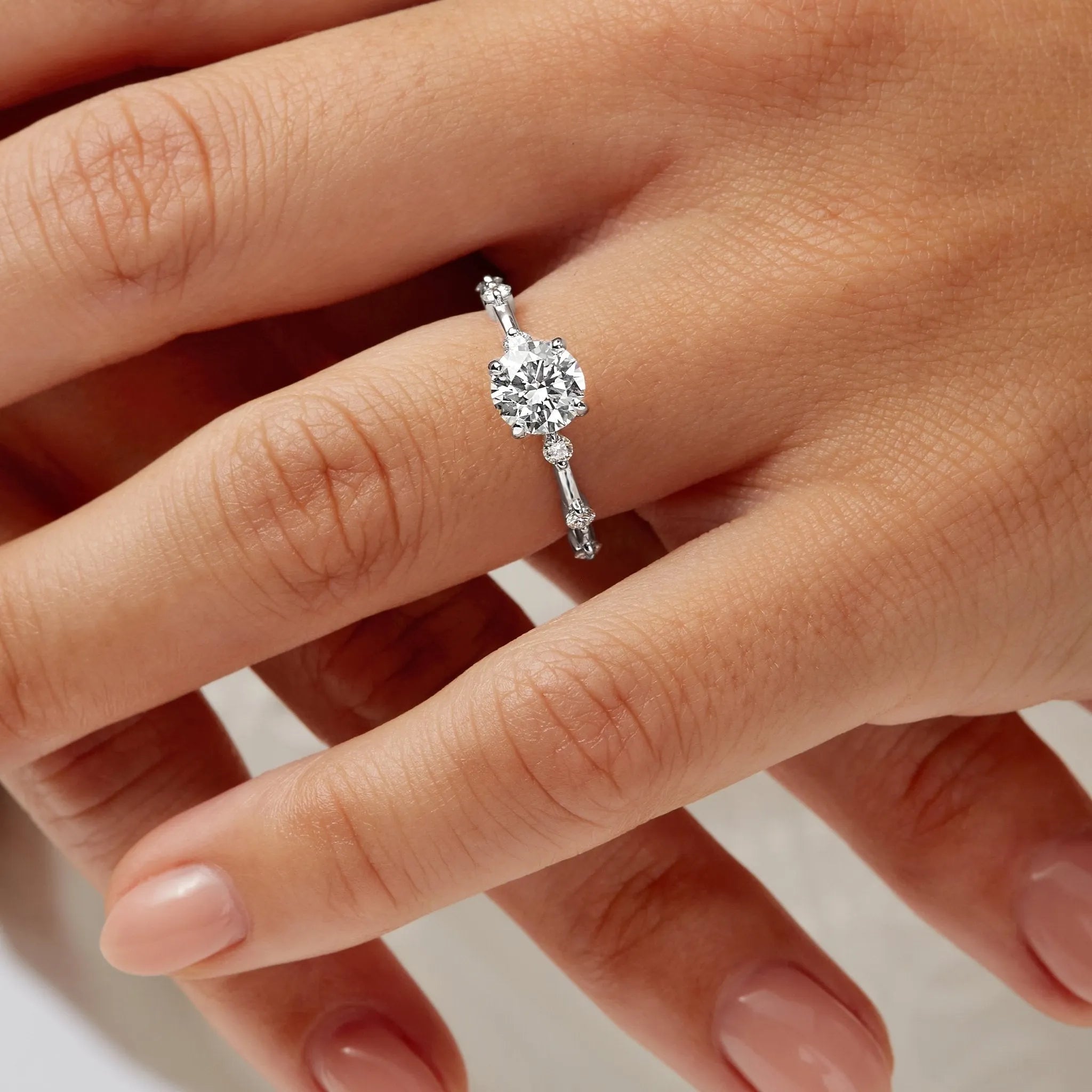 Eleni Solitaire 1.05 ct Round Engagement Ring in White Gold - The Better Diamonds