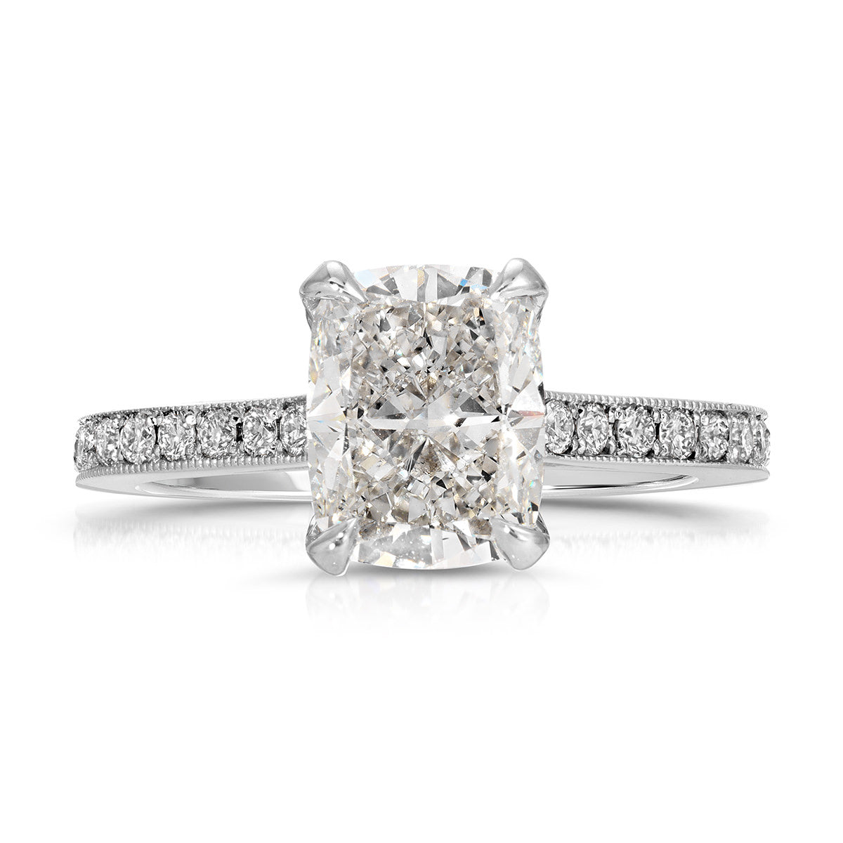 Hidden Diamond Long Cushion Engagement Ring in White Gold