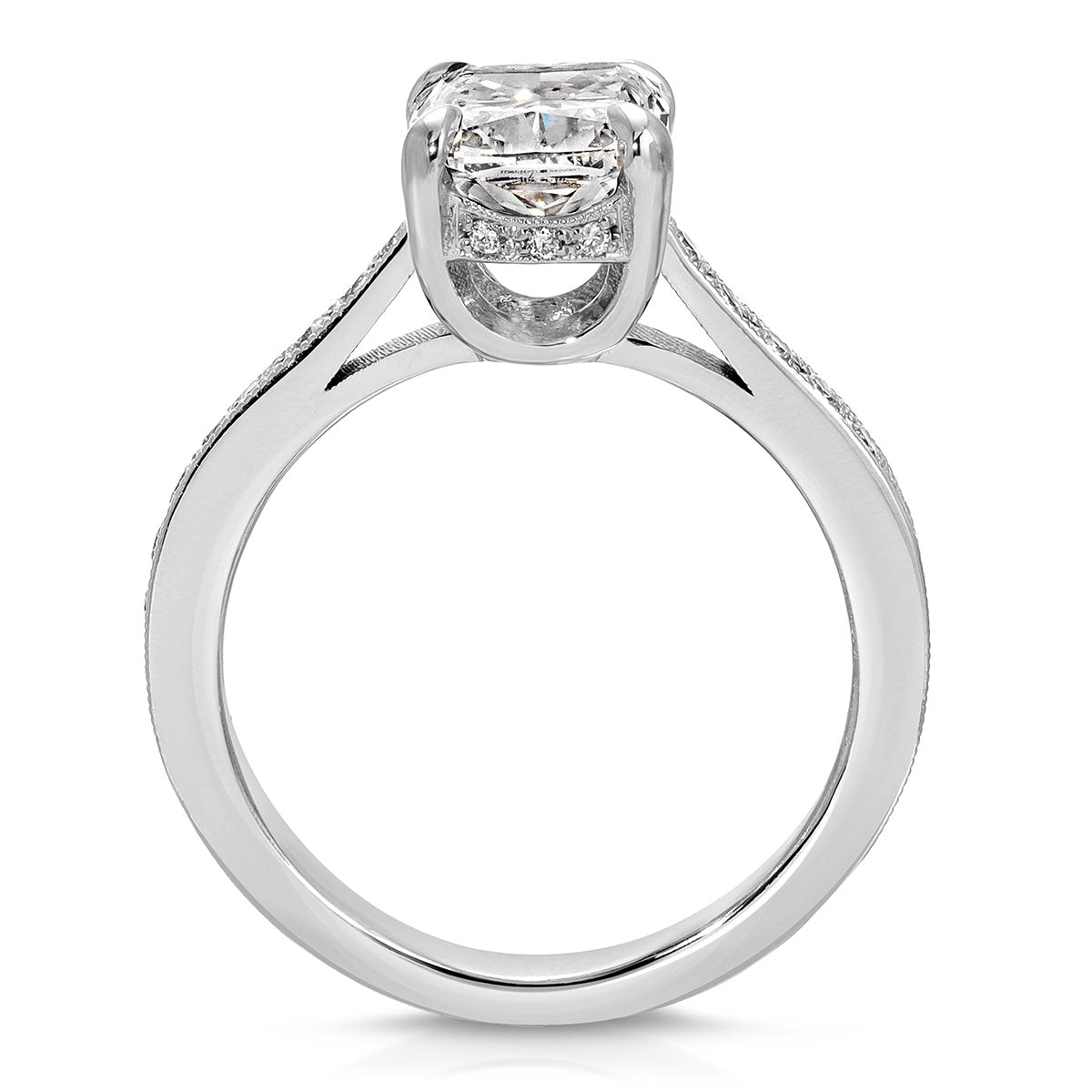 Hidden Diamond Long Cushion Engagement Ring in White Gold