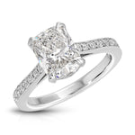 Hidden Diamond Long Cushion Engagement Ring in White Gold
