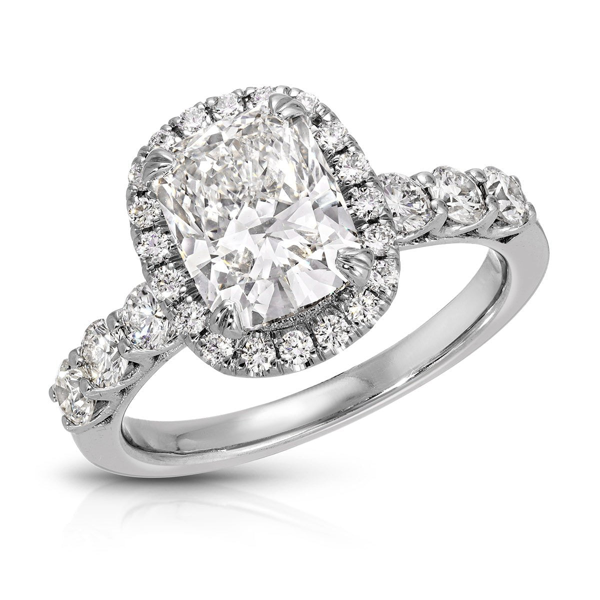 Filigree Classic Halo 2.03 ct Long Cushion Engagement Ring in White Gold - The Better Diamonds