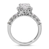 Filigree Classic Halo 2.03 ct Long Cushion Engagement Ring in White Gold - The Better Diamonds