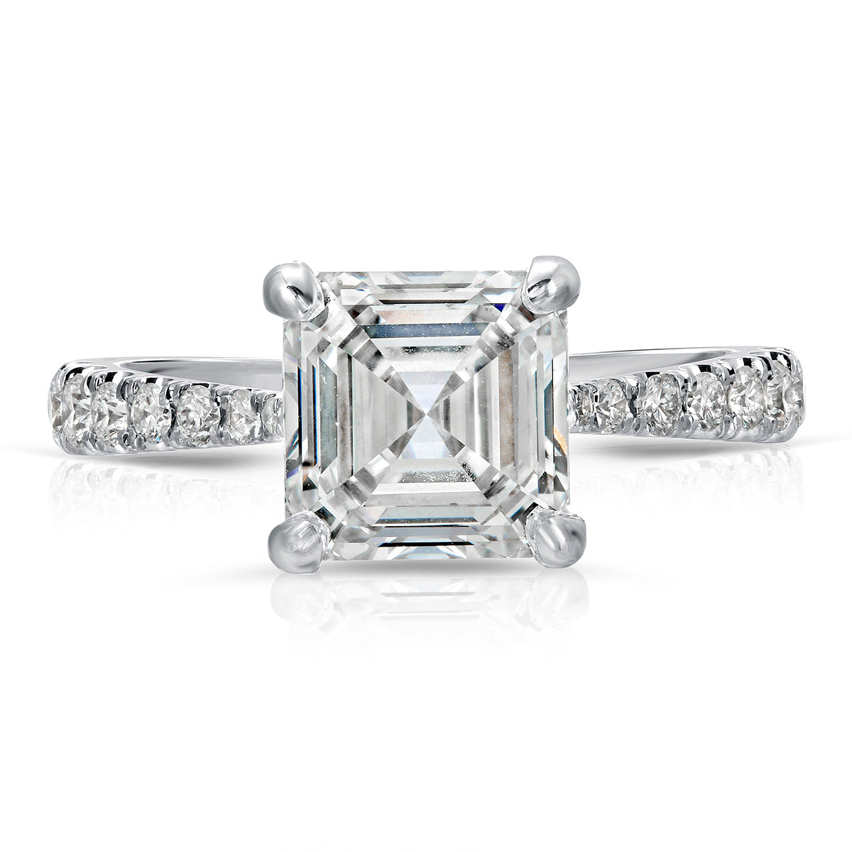 Cathedral Solitaire Asscher Cut Engagement Ring in White Gold