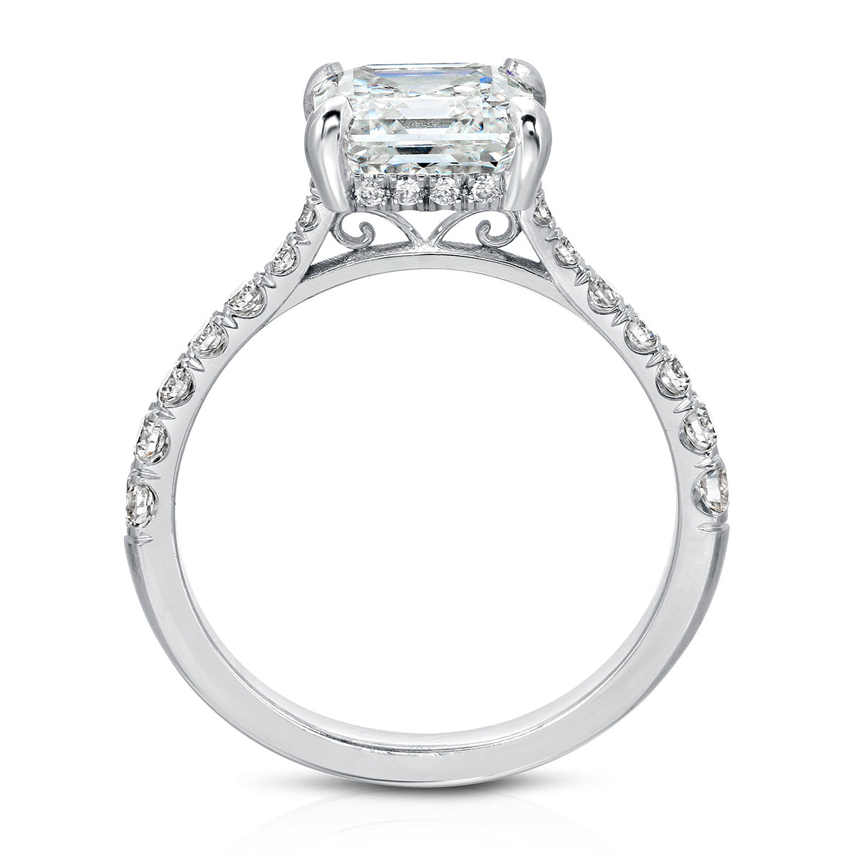 Cathedral Solitaire Asscher Cut Engagement Ring in White Gold