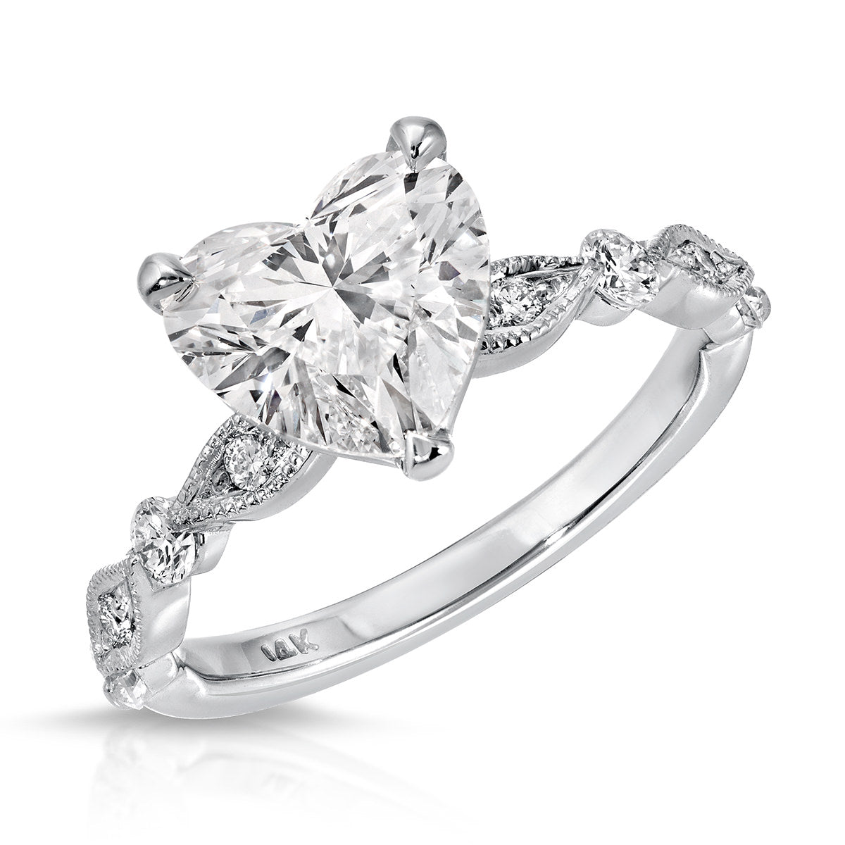 Vintage Solitaire Heart Engagement Ring in White Gold