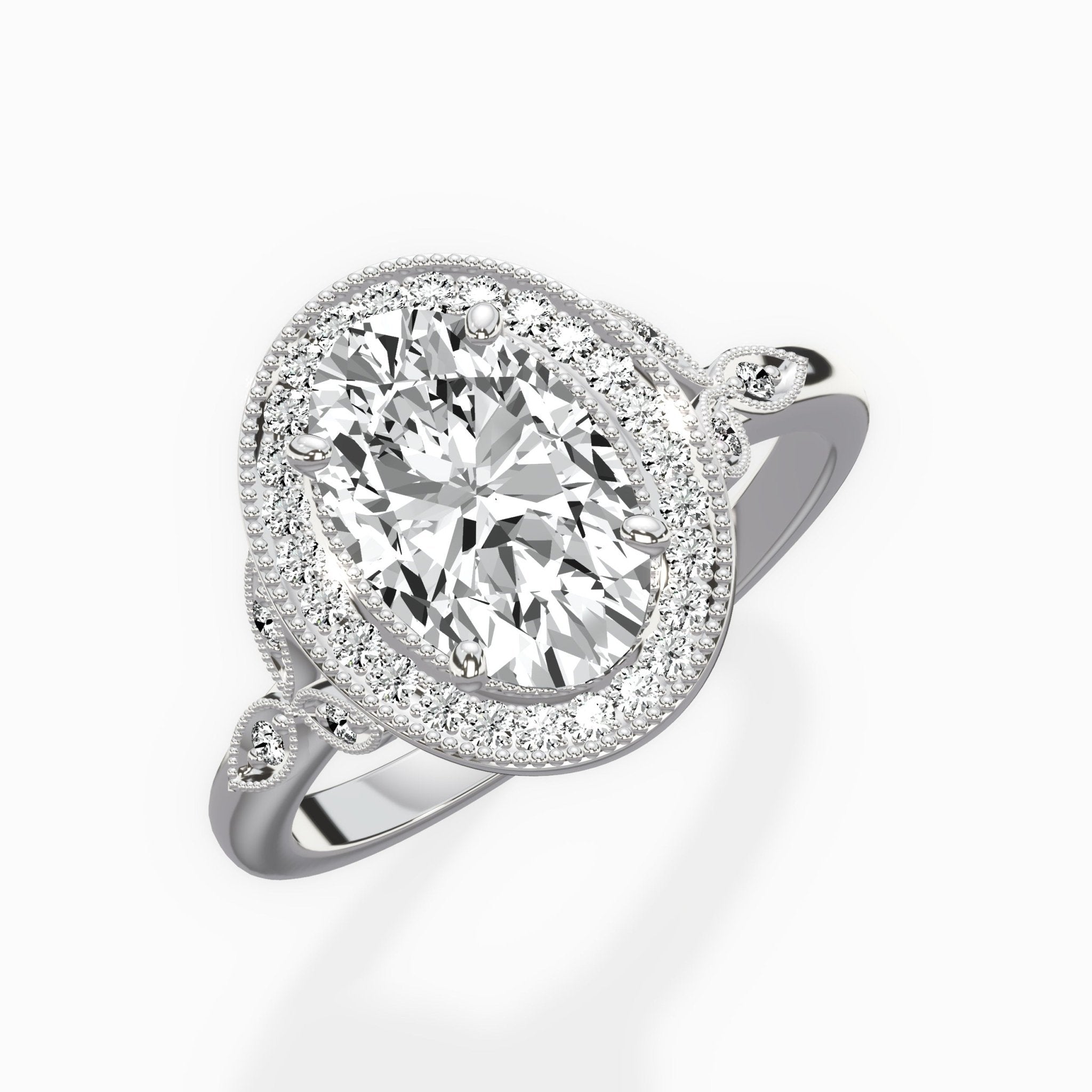 Floral Vintage Style 1.68 ct Oval Lab Grown Diamond Engagement Ring in 14K White Gold - The Better Diamonds