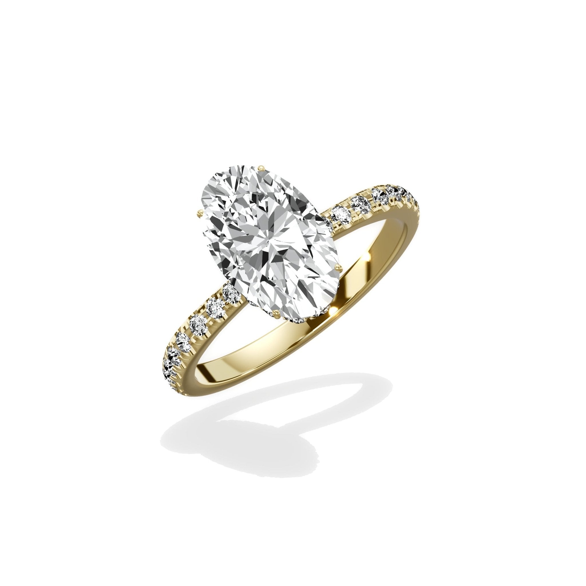 Fortuna Hidden Halo 1.83 ct Oval Engagement Ring in Yellow Gold - The Better Diamonds