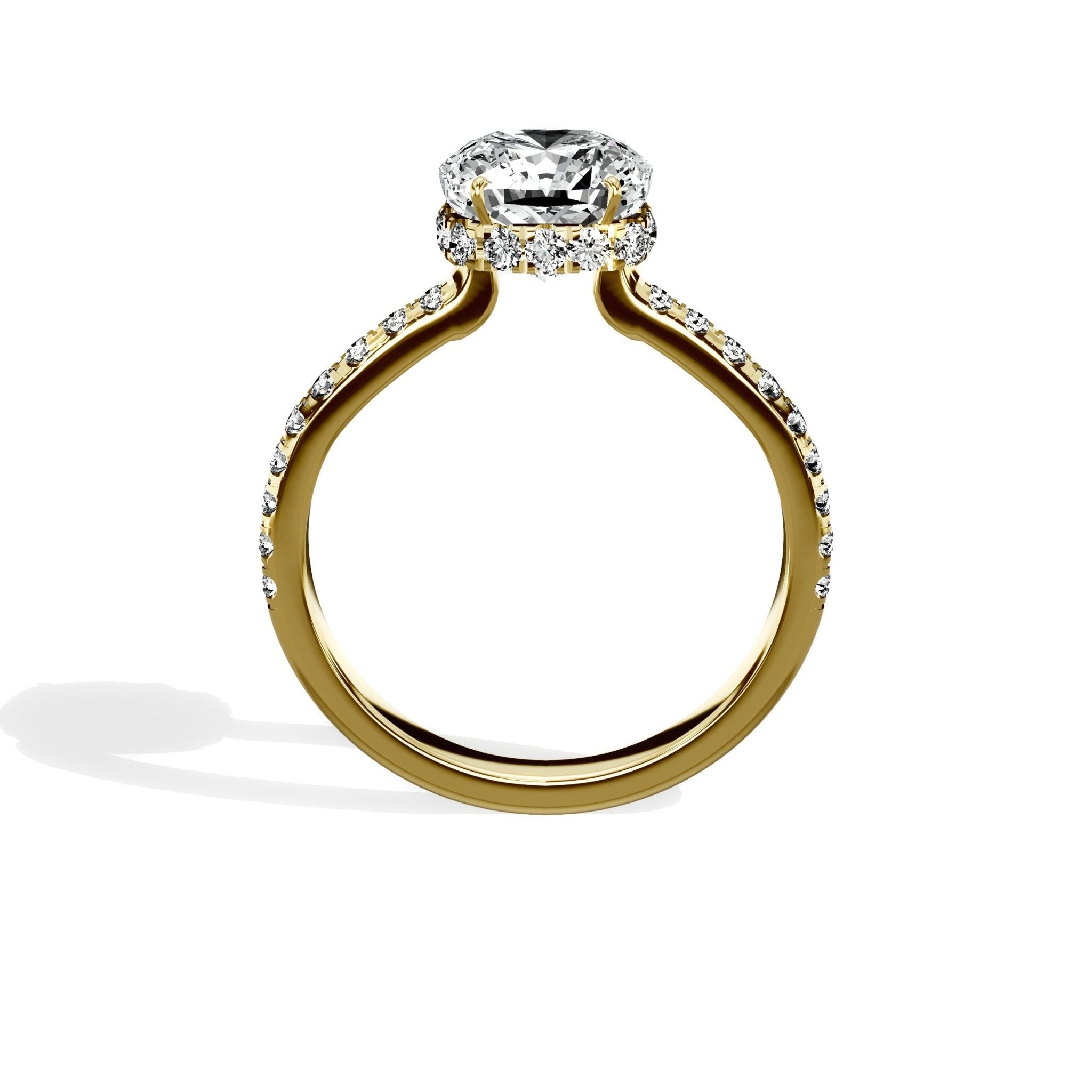 Fortuna Hidden Halo 2.01 ct Cushion Engagement Ring in Yellow Gold - The Better Diamonds