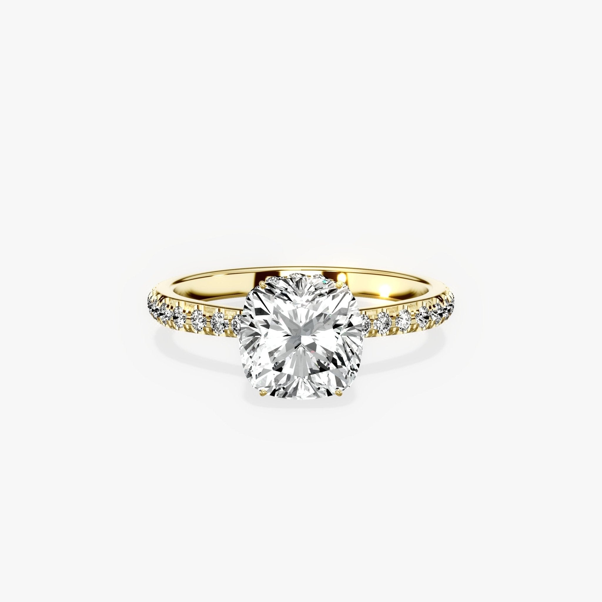 Fortuna Hidden Halo 2.01 ct Cushion Engagement Ring in Yellow Gold - The Better Diamonds