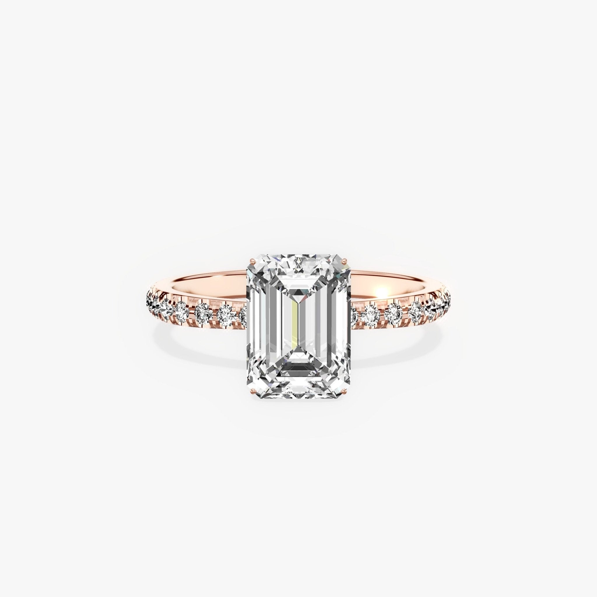 Fortuna Hidden Halo 2.01 ct Emerald Engagement Ring in Rose Gold - The Better Diamonds