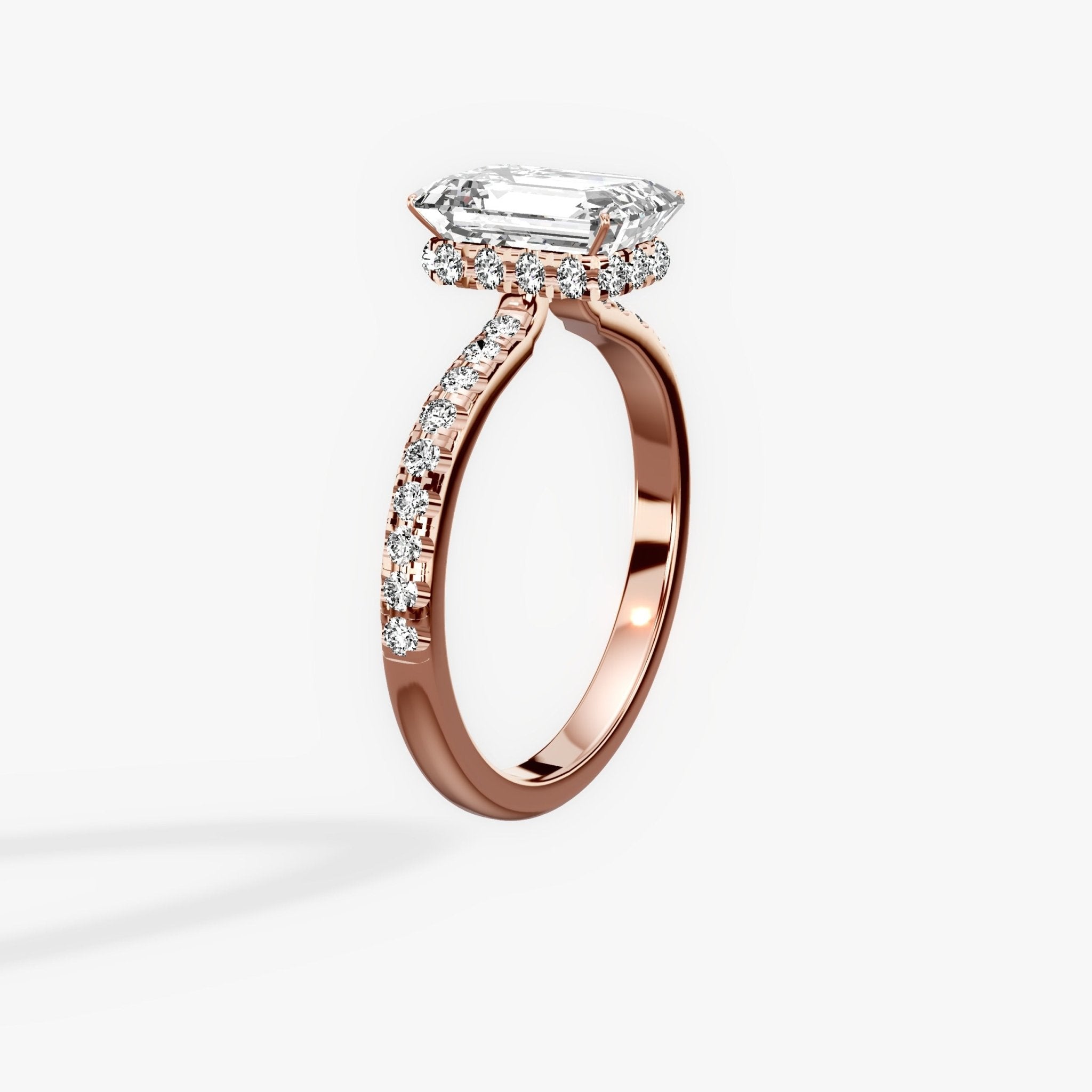 Fortuna Hidden Halo 2.01 ct Emerald Engagement Ring in Rose Gold - The Better Diamonds