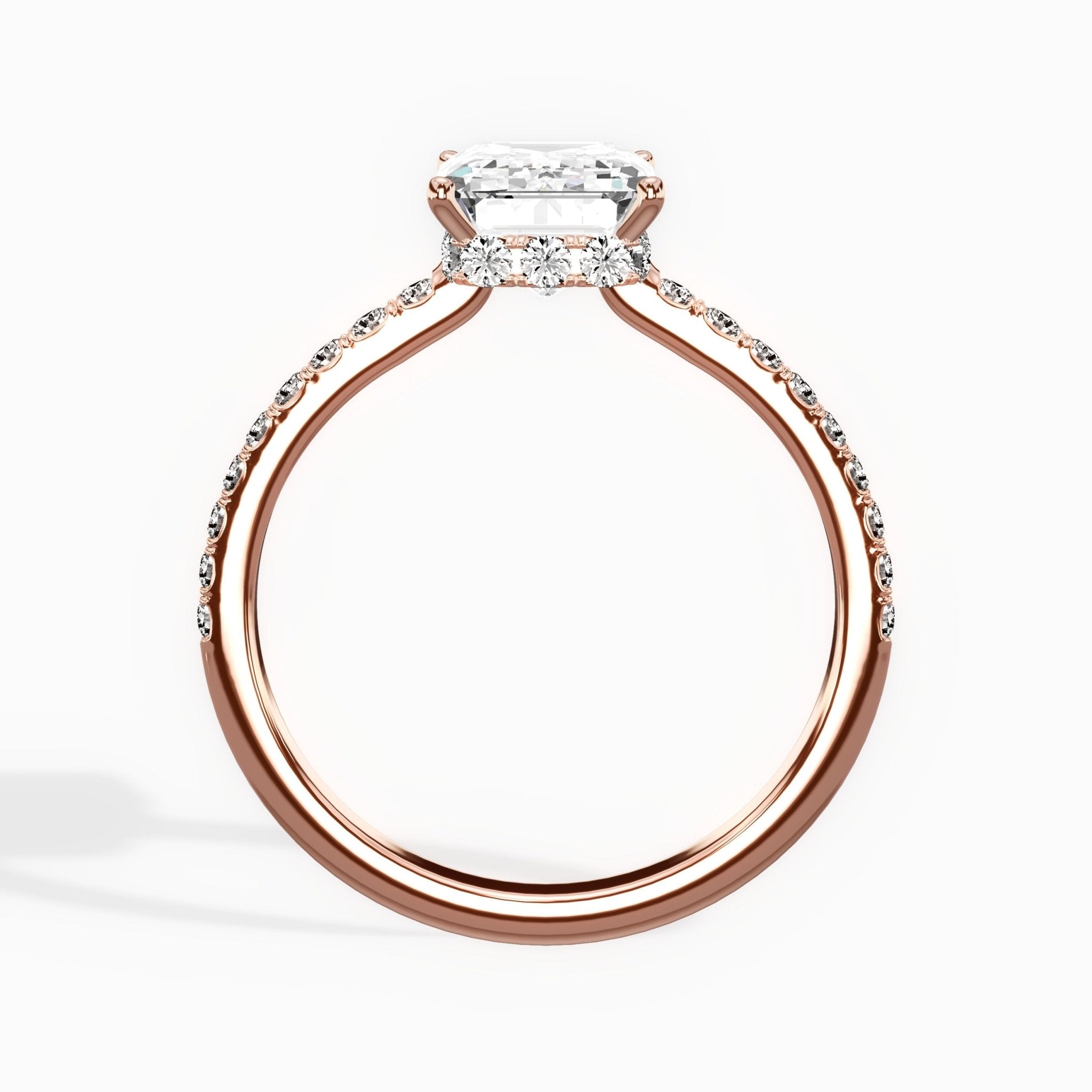 Fortuna Hidden Halo 2.01 ct Emerald Engagement Ring in Rose Gold - The Better Diamonds