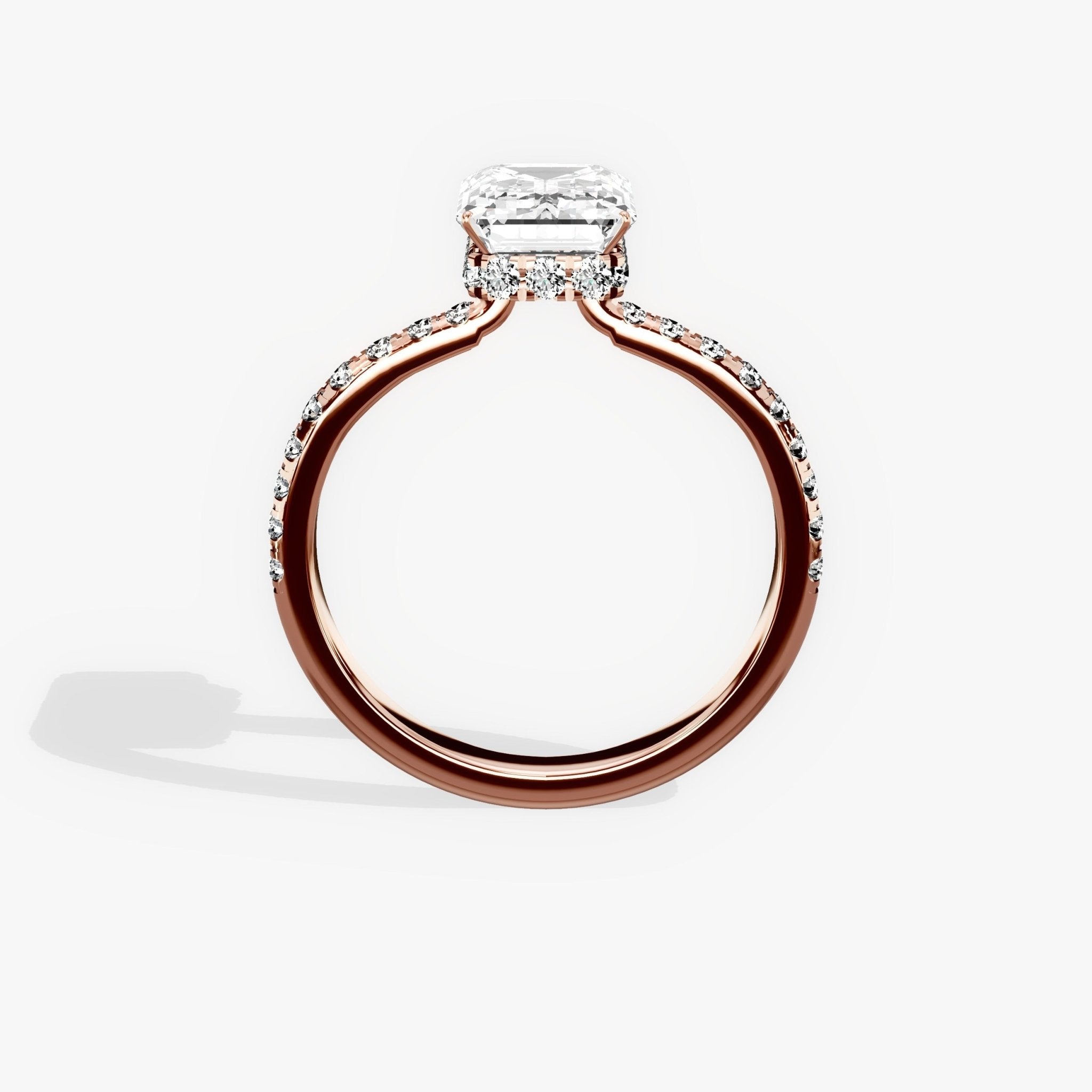 Fortuna Hidden Halo 2.01 ct Emerald Engagement Ring in Rose Gold - The Better Diamonds
