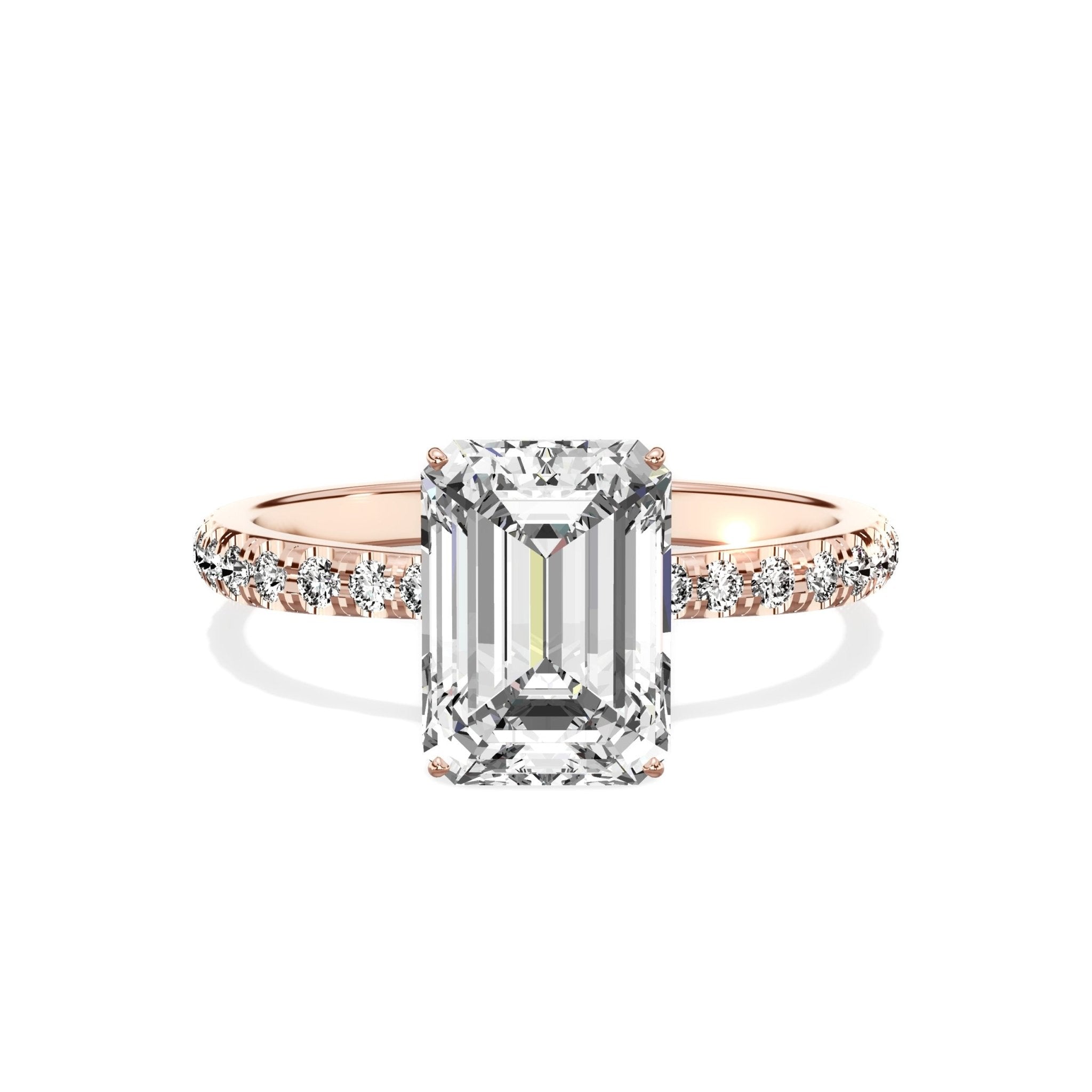 Fortuna Hidden Halo 2.01 ct Emerald Engagement Ring in Rose Gold - The Better Diamonds