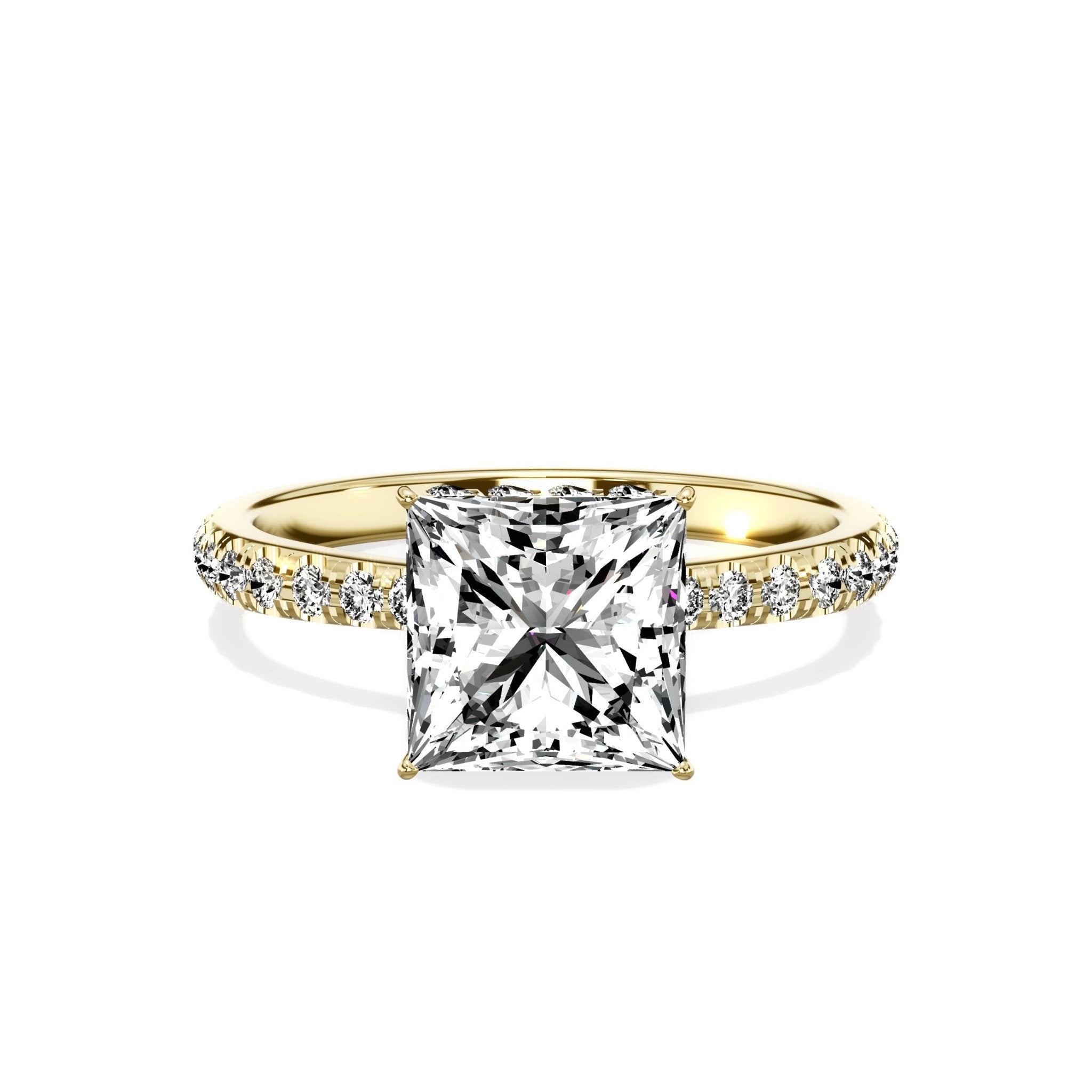 Fortuna Hidden Halo 2.01 ct Princess Engagement Ring in Yellow Gold - The Better Diamonds