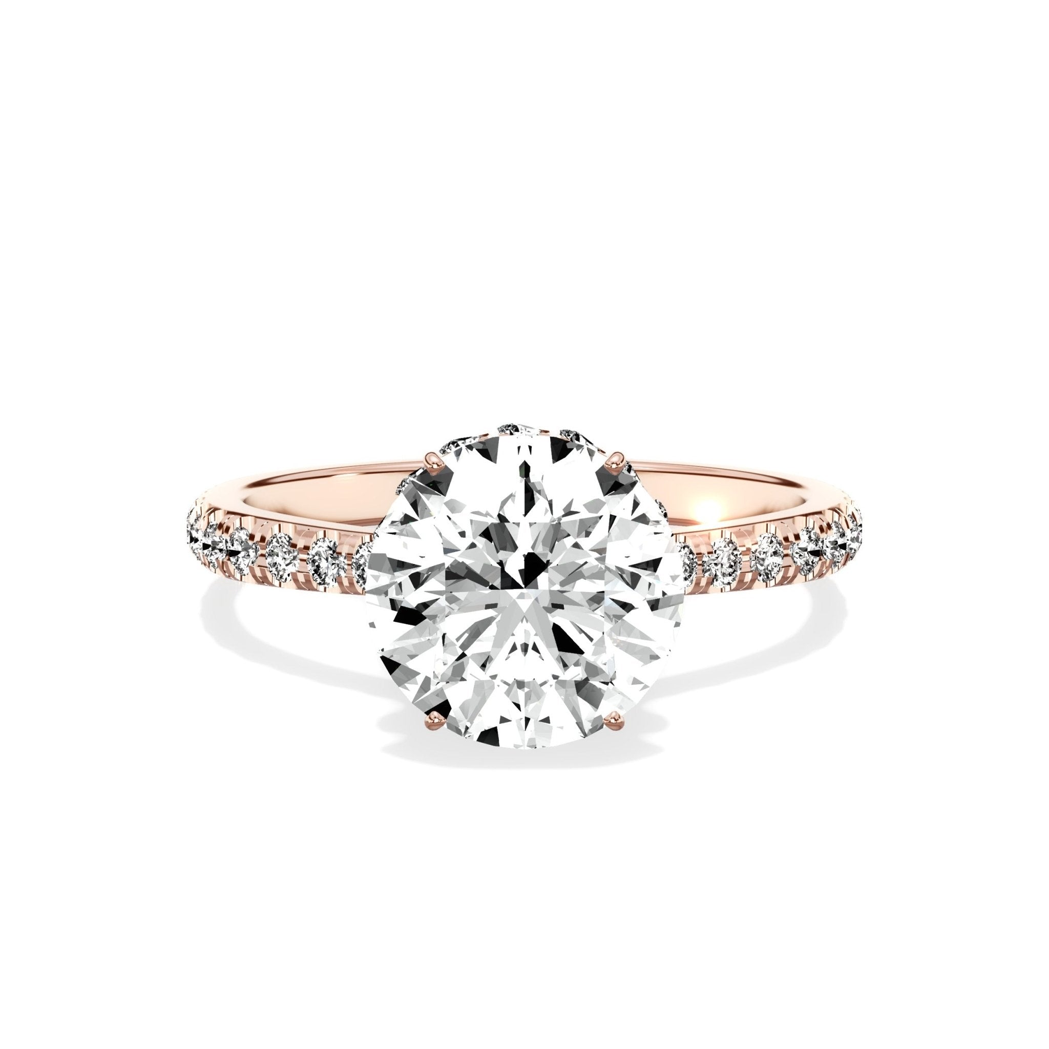 Fortuna Hidden Halo 2.16 ct Round Engagement Ring in Rose Gold - The Better Diamonds