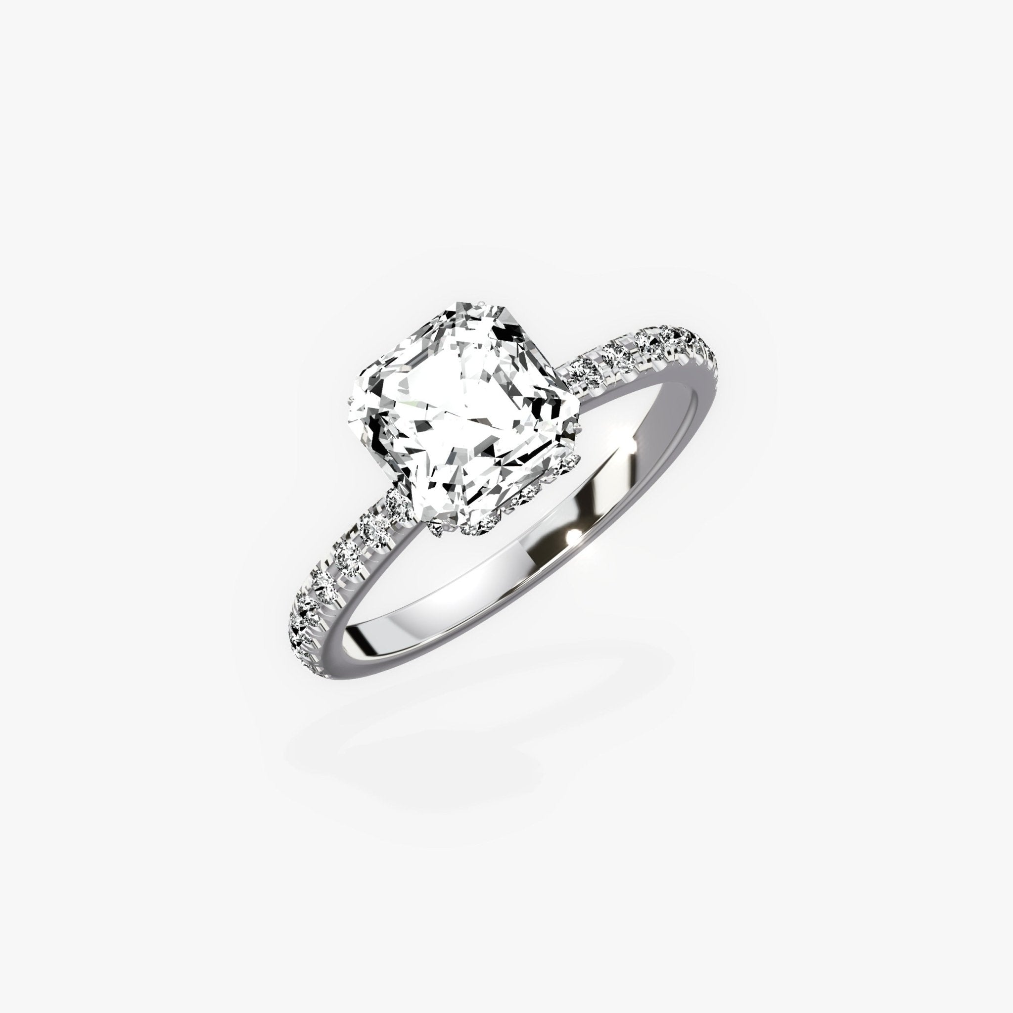 Fortuna Hidden Halo 2.55 ct Asscher Cut Engagement Ring in White Gold - The Better Diamonds